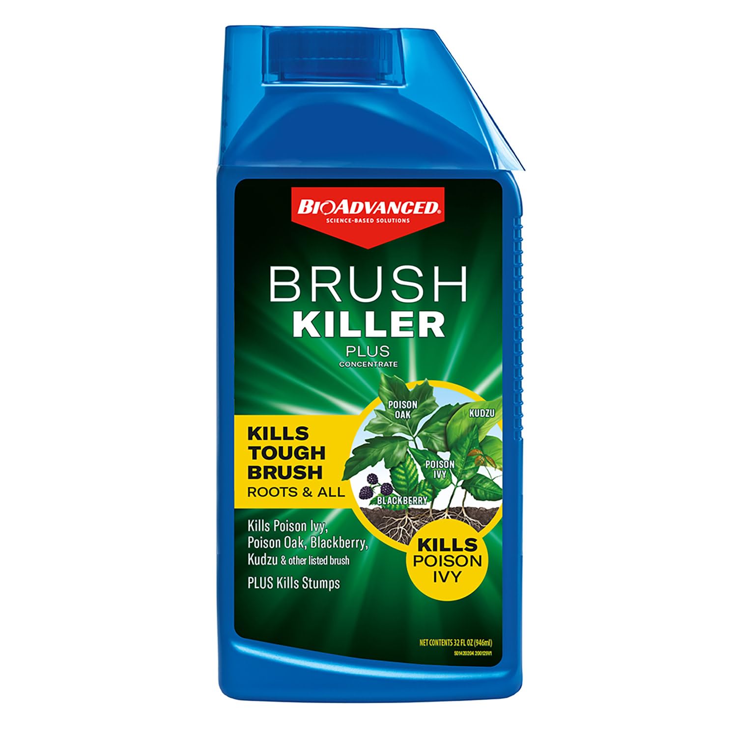 BioAdvanced Brush Killer Plus Concentrate - Mix & Spray - Kills Tough Brush like Poison Ivy and Kudzu - Visible Results in 1-6 Weeks - Rainproof in