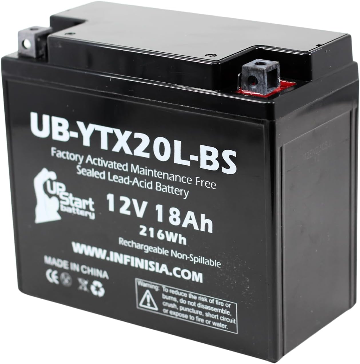 Replacement for YTX20L-BS Battery 12V 18AH SLA - Compatible with 2010 Triumph Thunderbird 1600 CC Motorcycle, 2014 Polaris RZR 800 CC UTV