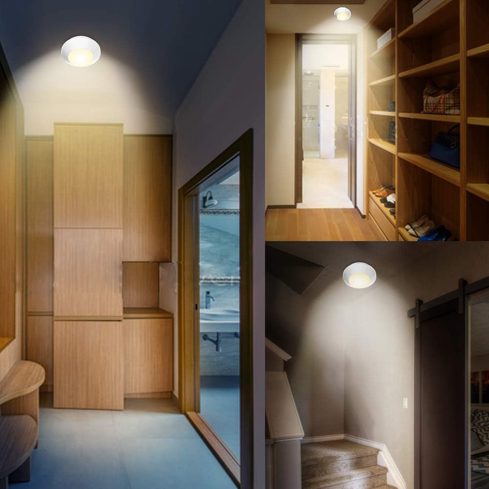 HONWELL Motion Sensor Light Indoor Ceiling Light Cordless Motion Sensor Light Battery Powered LED Warm White Light for Closet Cabinet Kitchen