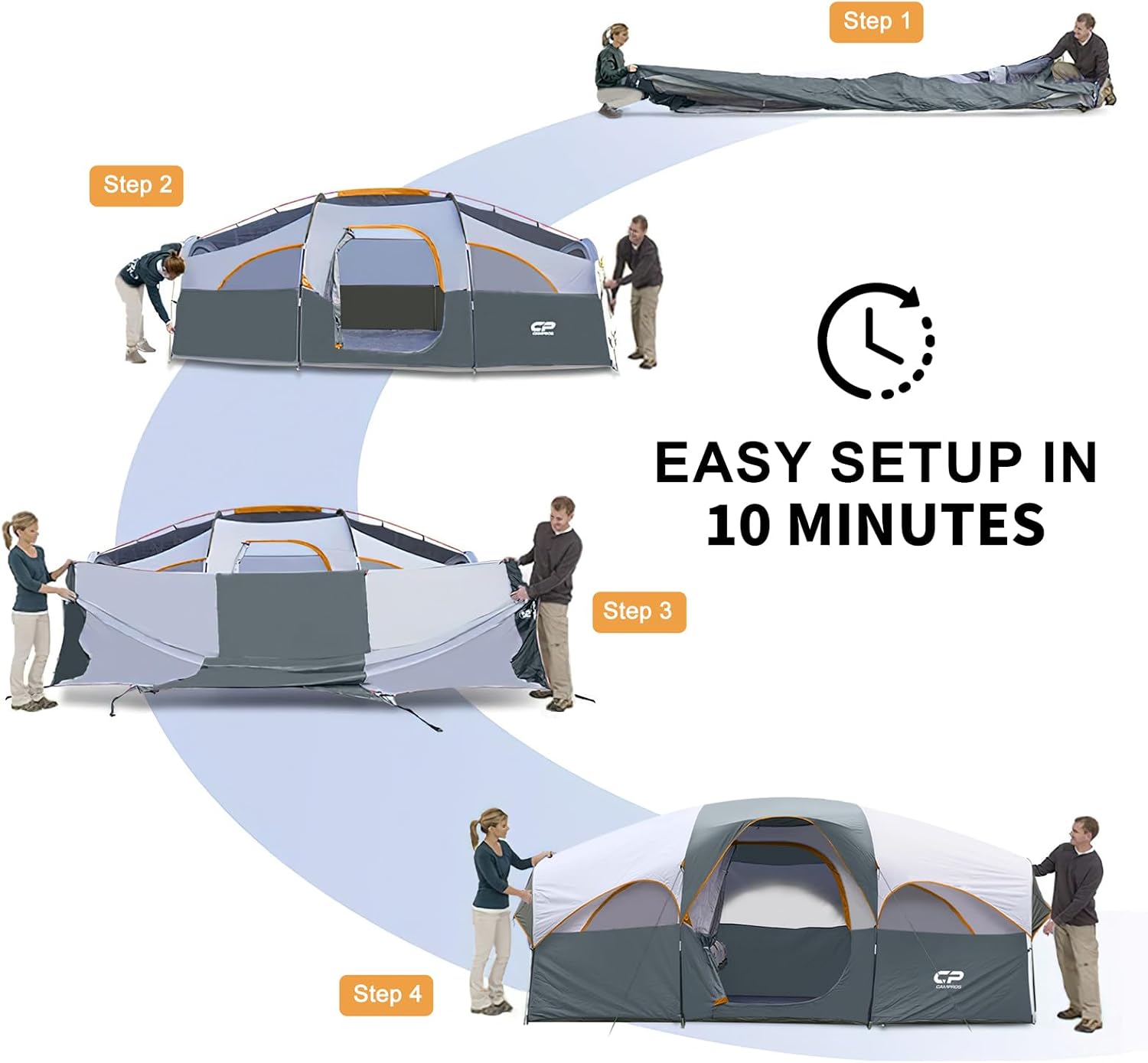 CAMPROS CP 8 Person Camping Tent, Room Divider, Rainfly, Weather Resistant