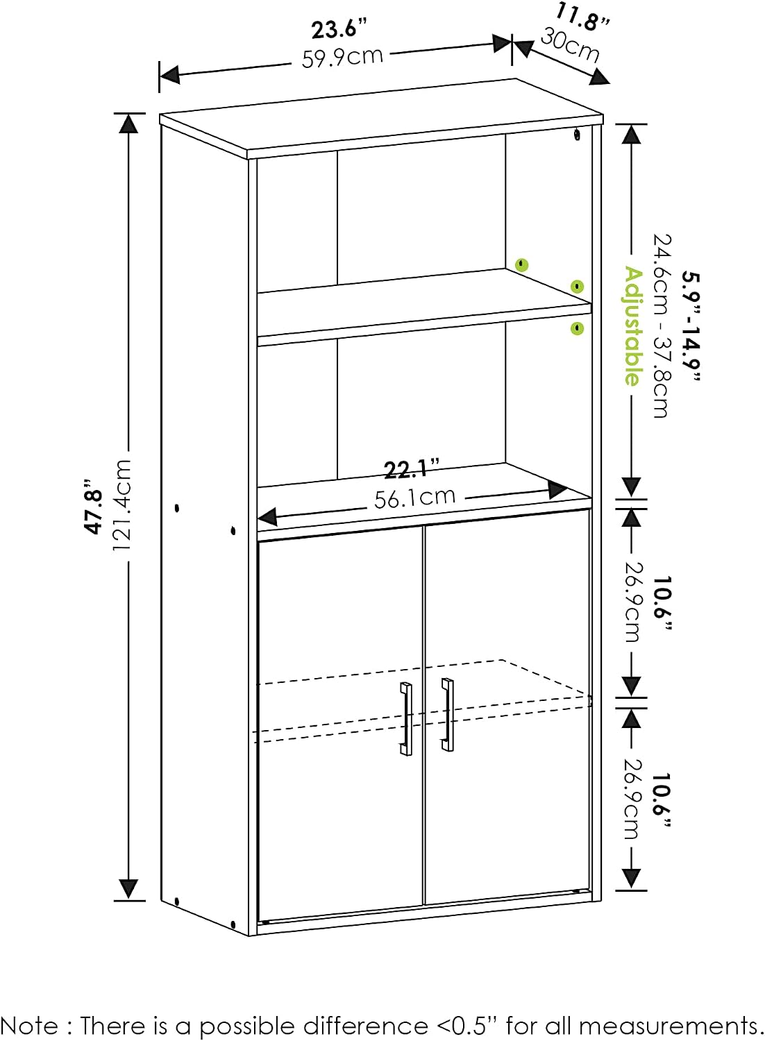 Furinno Jaya Book Shelf, 3-Tier Bookshelf, Bookcase with Adjustable Shelves, 9.5 x 24.5 x 40.3, for Organization and Storage, for Living Room, Bedroom, Home Office, White