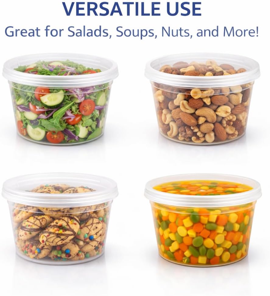 32 oz [20-Pack] Microwavable Plastic Deli Food Storage Containers with Lids