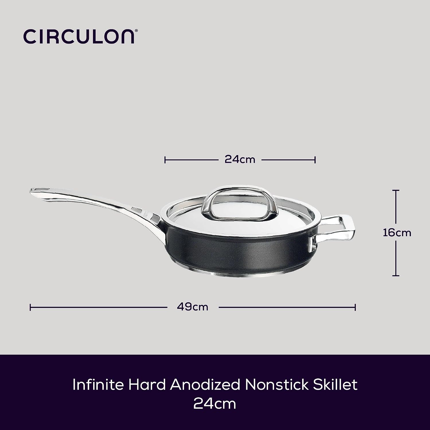 Circulon Infinite Saute Pan with Lid 24cm - Non Stick Induction Suitable Deep Frying Pan with Stainless Steel Lid, Base & Handles