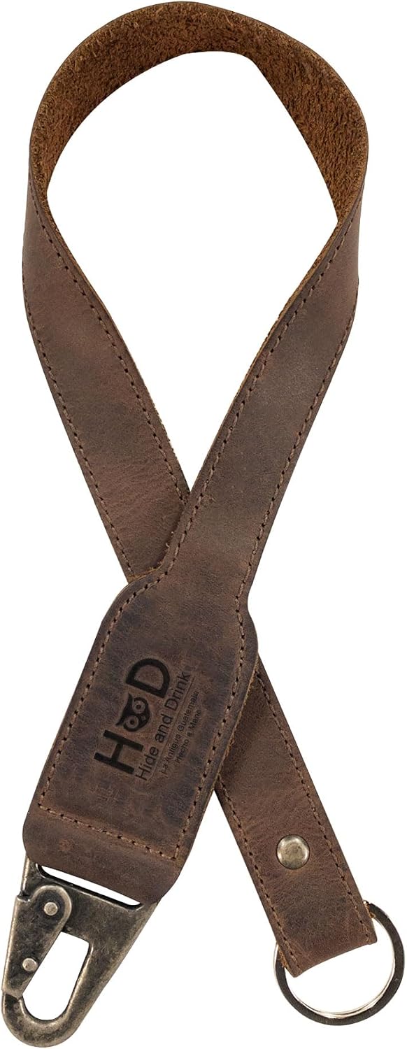 Hide & Drink, Keychain Lanyard, Badge Holder, Clip to Attach to House, Car, and Apartment Keys, Full Grain Leather, Handmade