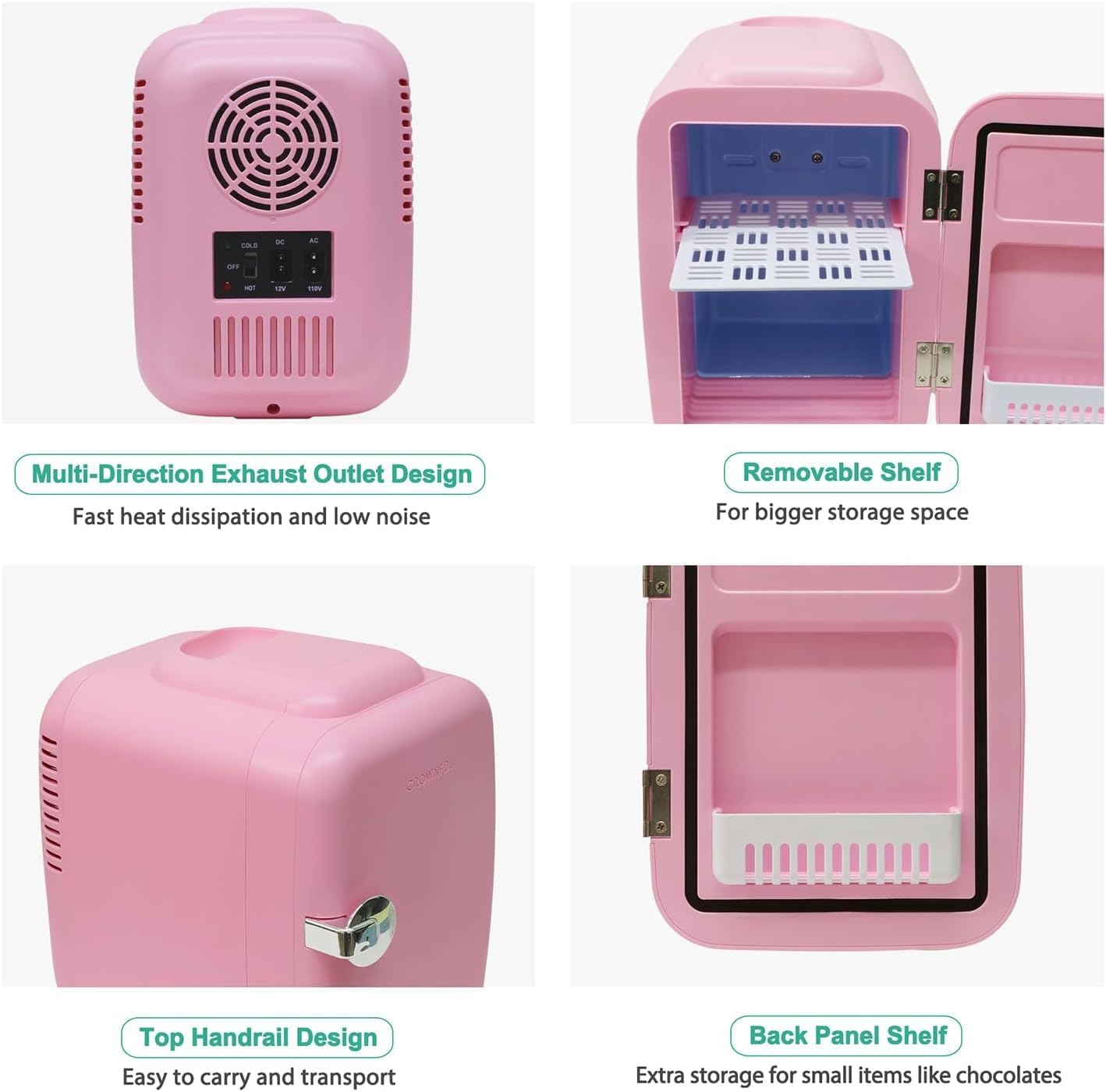 CROWNFUL Mini Fridge, 4 Liter/6 Can Portable Cooler and Warmer Personal Refrigerator for Skin Care, Cosmetics, Beverage, Food, Great for Bedroom