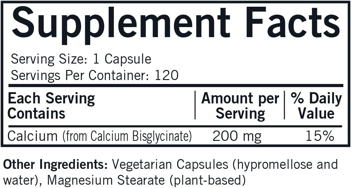 Kirkman - Calcium Bisglycinate Chelate 200mg - 120 Capsules - Without Vitamin D3 - Helps Maintain Strong Bones - Hypoallergenic