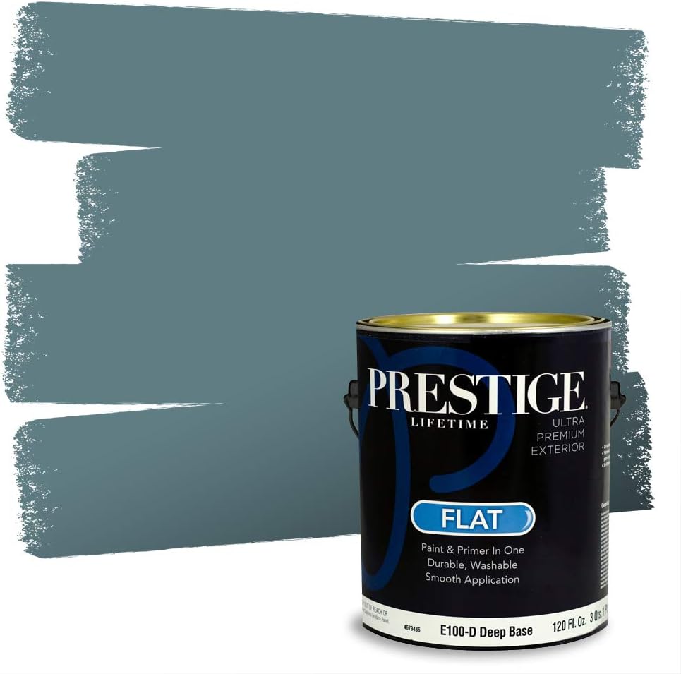 PRESTIGE Paints E100-T-SW6241 Exterior Paint and Primer in One, 1-Gallon, Flat, Comparable Match of Sherwin Williams Aleutian, 1 Gallon, SW18-Aleutian