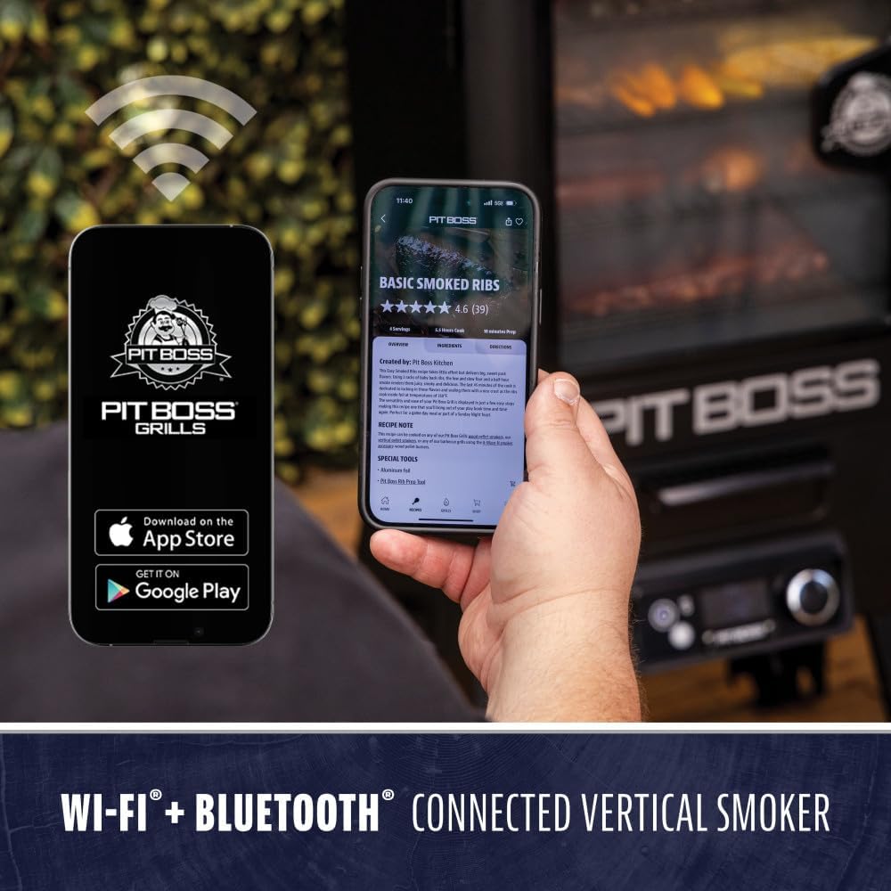 Pit Boss 3-Series WiFi & Bluetooth Digital Vertical Smoker with LCD Digital Controller and Wood Chip Tray, 880-Sq. In. 4-Rack Cooking Space