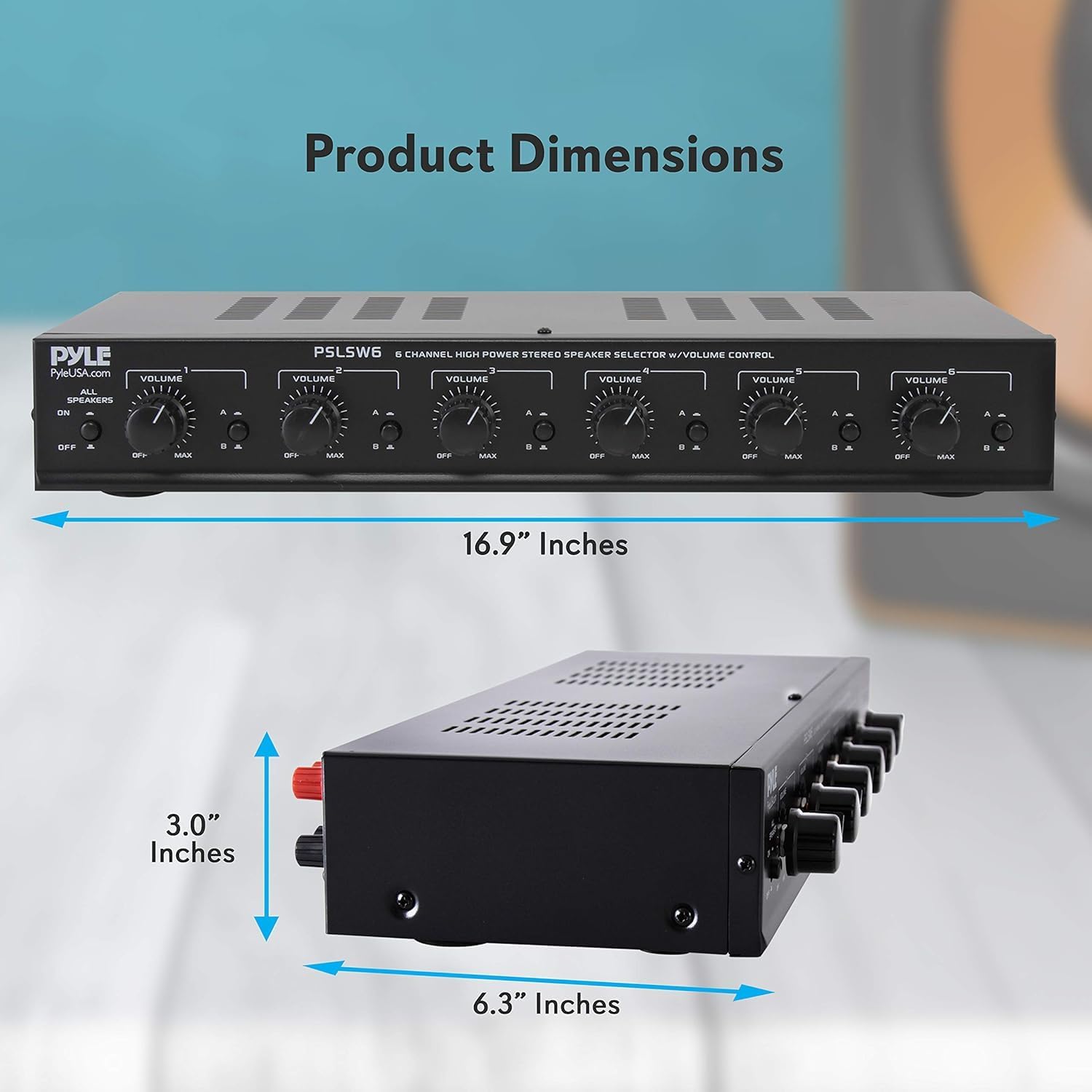 Pyle 6 Channel Speaker Selector Switch - Multi Zone A B Speaker Distribution Controller Box w/ Independent Audio Source Volume Control