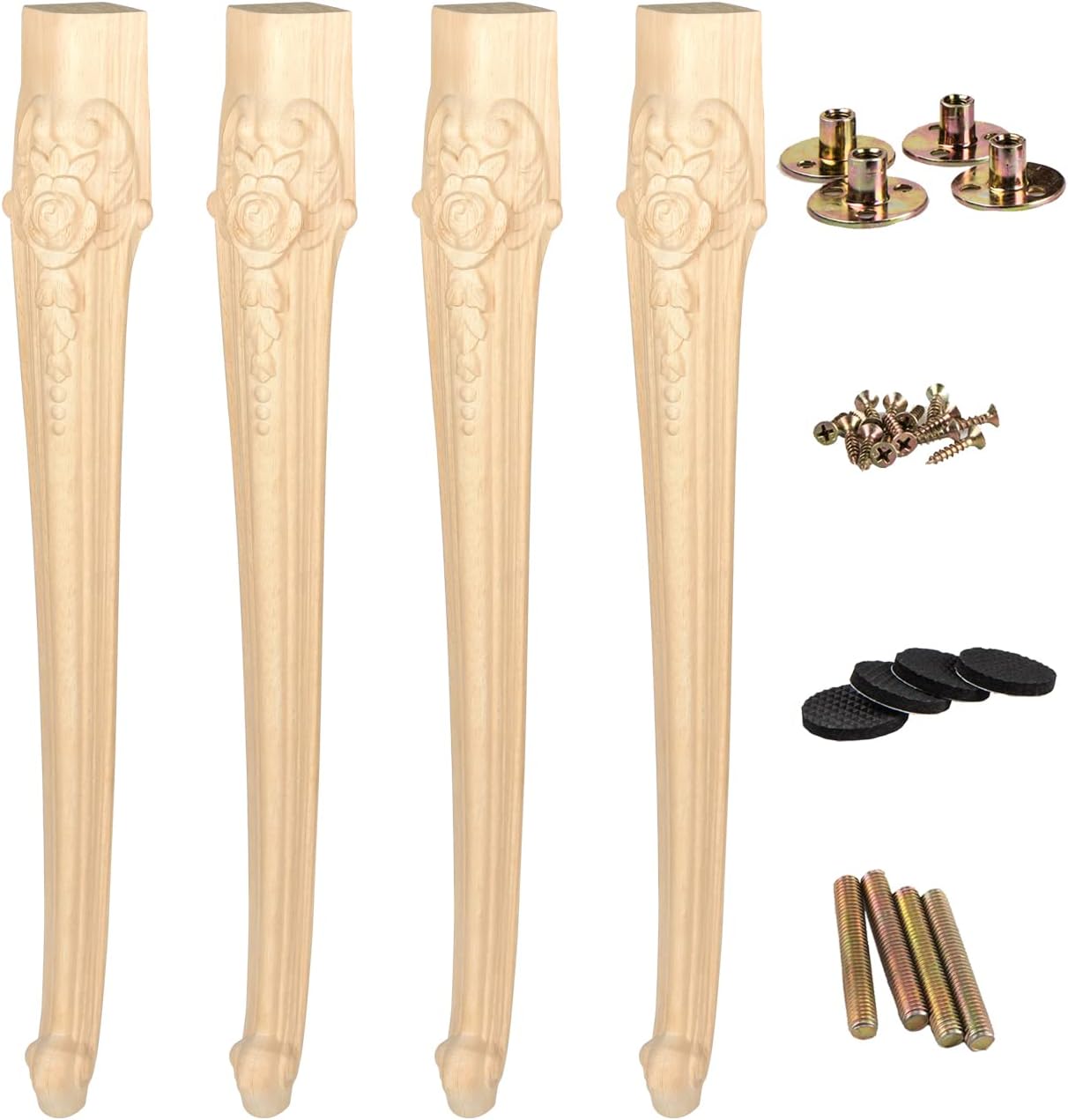 La Vane 6 inch / 15cm Wooden Furniture Legs, Set of 4 European Style Solid Wood Carving Furniture Replacement Feet Decoration for Sofa Cabinet Wardrobe Table Loveseat