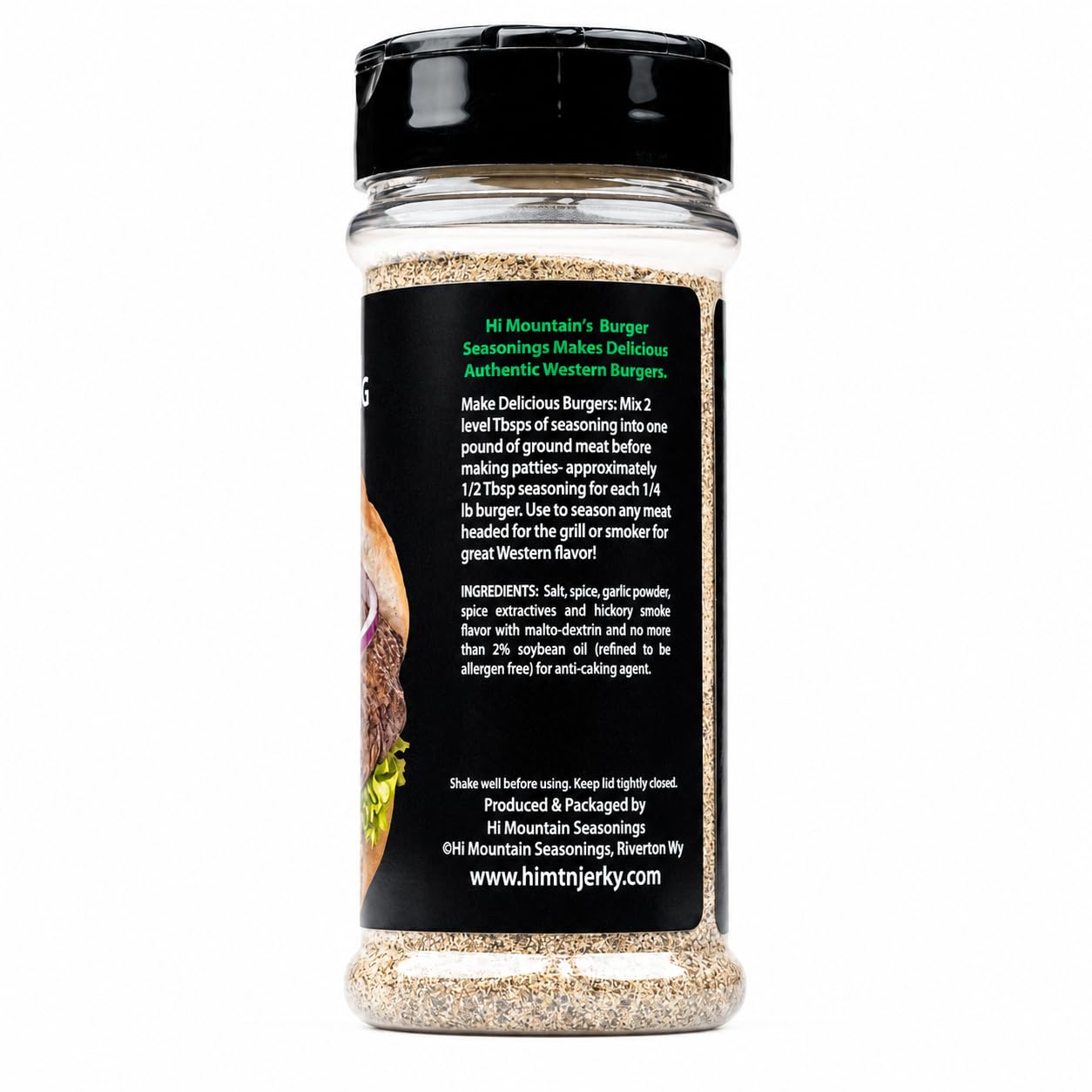 Hi Mountain Hickory Burger Seasoning | Smoked Hamburger Seasoning | Smoked hickory burger seasoning with garlic for rich grilled flavor on beef, turkey, chicken and venison burgers.