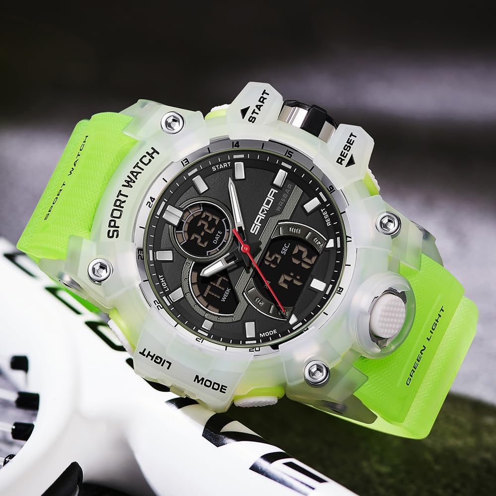 FANMIS Men Sports Outdoor Watch Analog Digital Multifunctional Black Watch | Black Sports Watch Casual Quartz Wristwatch Waterproof Military Wrist Watch Tactics LED Alarm Stopwatch Digital Watch for Men