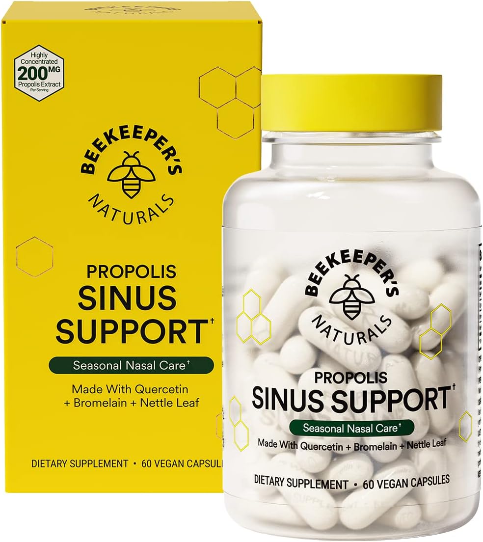 Beekeeper's Naturals Sinus Support for Adults, Quercetin & Bromelain, 60 ct | All Natural, Seasonal Nasal Care Relief, Propolis, Quercetin, Bromelain