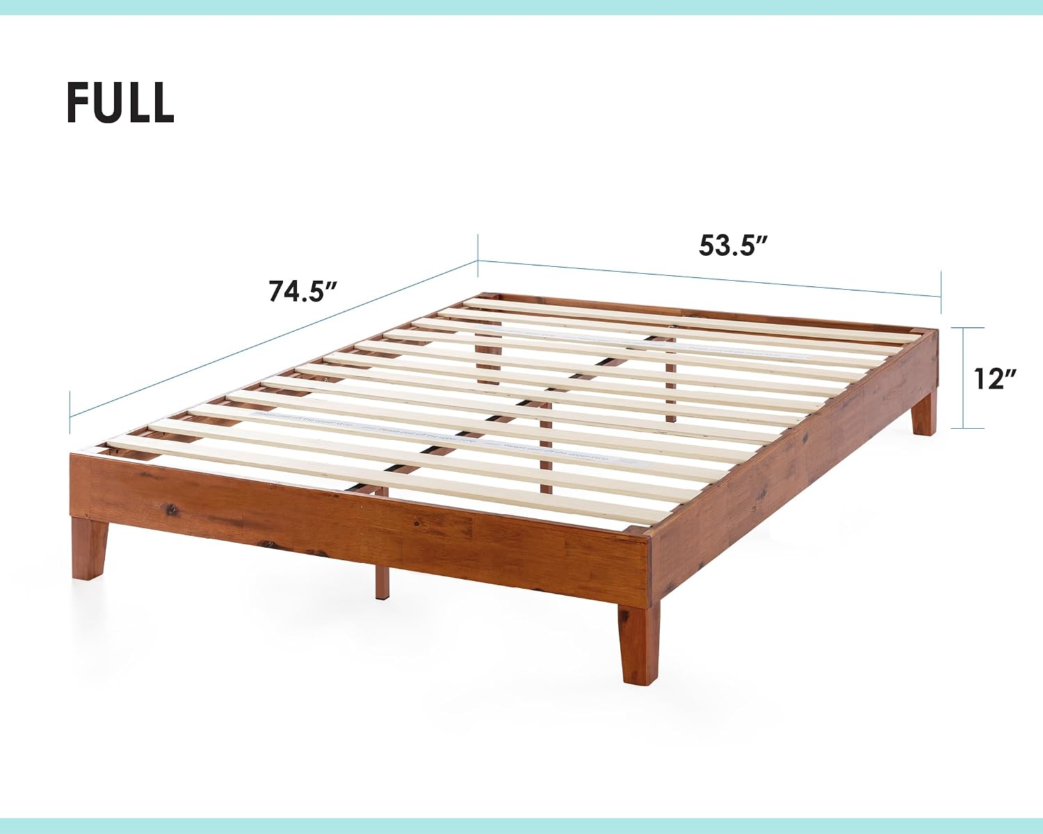 Mellow Naturalista Classic - 12 Inch Solid Wood Platform Bed with Wooden Slats, No Box Spring Needed, Easy Assembly, Queen, Pine