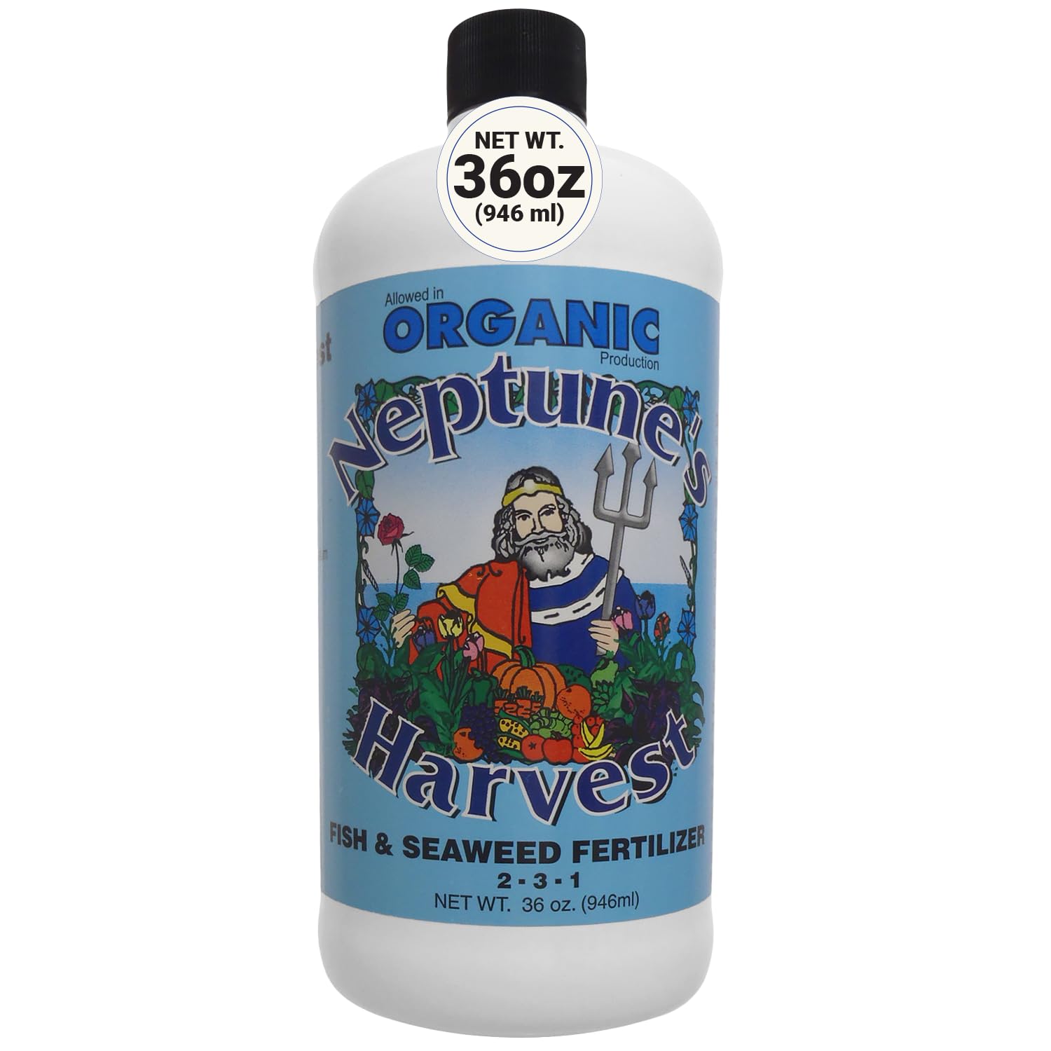Neptune's Harvest Fish & Seaweed Liquid Fertilizer (2-3-1) - 36oz Bottle - Plant Food for Garden - Indoor & Outdoor Organic Plant Fertilizer for