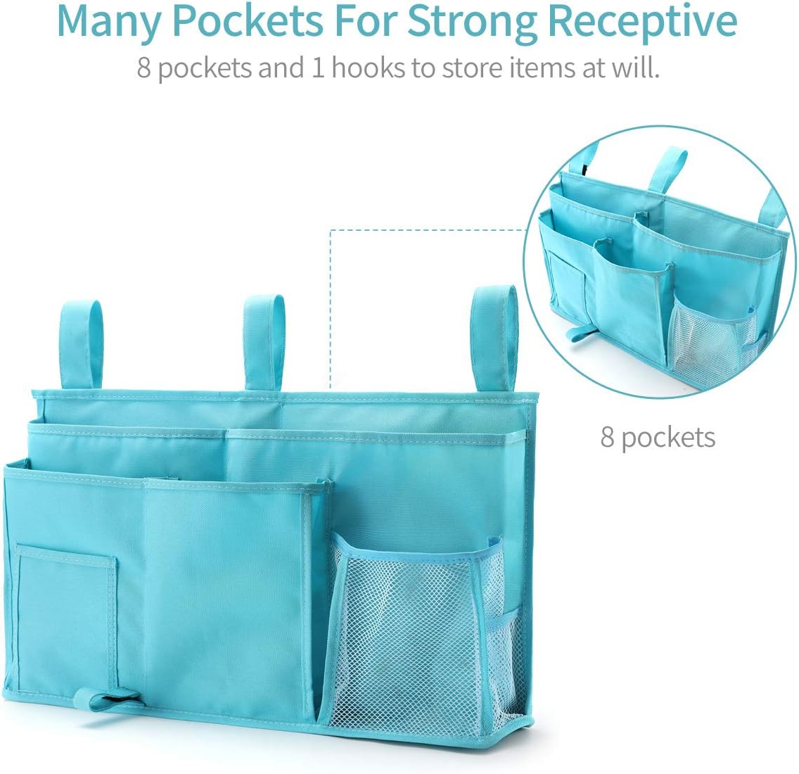 Bseash Bunk Bed Organizer, Bedside Caddy Hanging Bed Organizer Storage Bag 8 Pockets, for College Dorm Rooms Bed, Hospital Bed, Baby Bed Rails