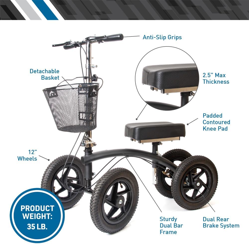 BodyMed All-Terrain Knee Walker, Steerable for Foot Injuries - Heavy-Duty