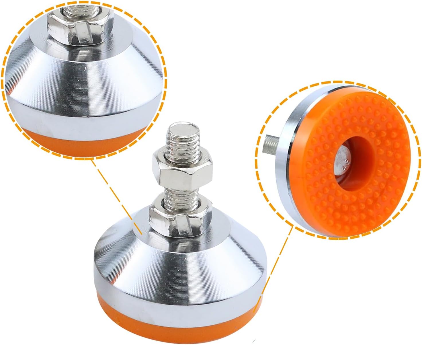 Antrader 4Pcs M8 x 2 Inch Steel Adjustable Leveling Feet,2 Inch Nylon Base | Reinforced Articulated Foot Cups for Furniture & Equipment,Anti-slip Dotted Rubber Base,Reduce Vibration & Protect Floors