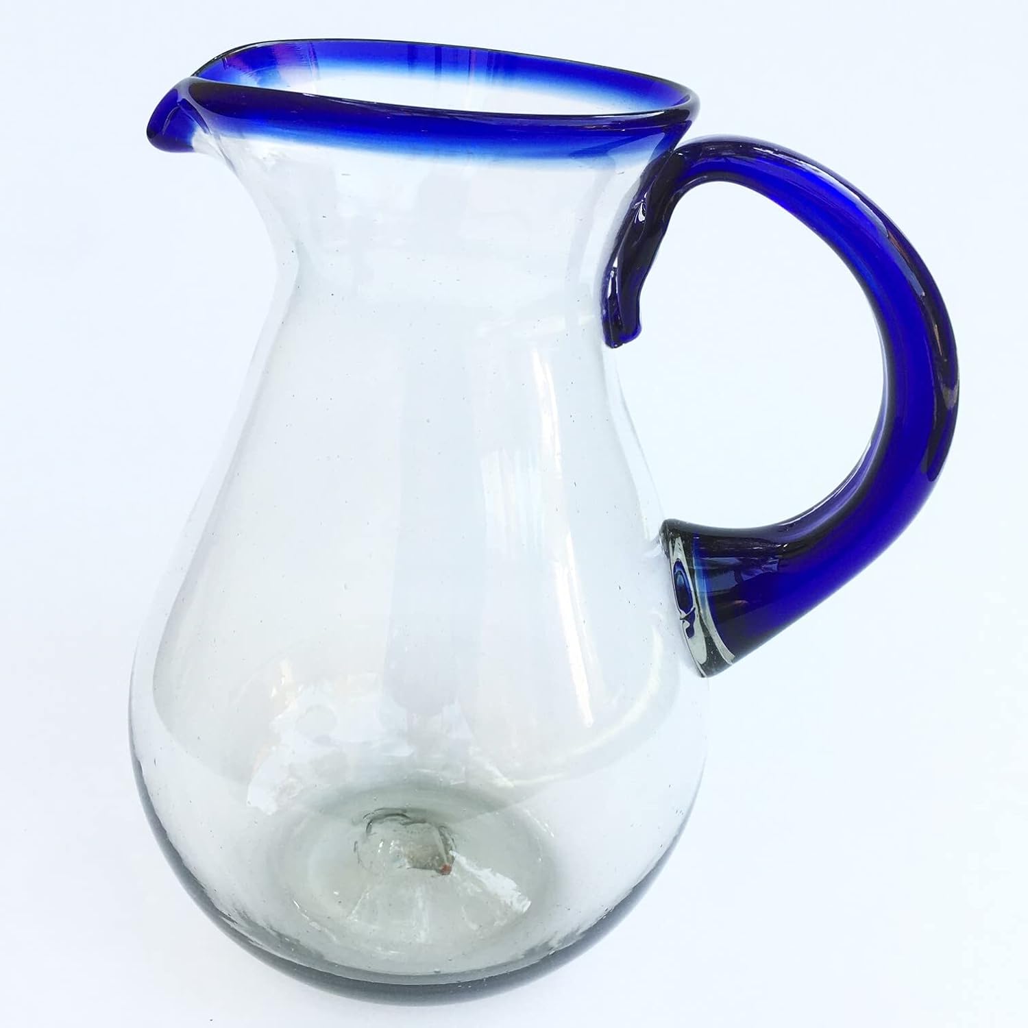 Cobalt Blue Rim 120 oz Pitcher and 6 Drinking Glasses set, Recycled Glass, Lead-free, Toxin-Free (Pitcher & Glasses)