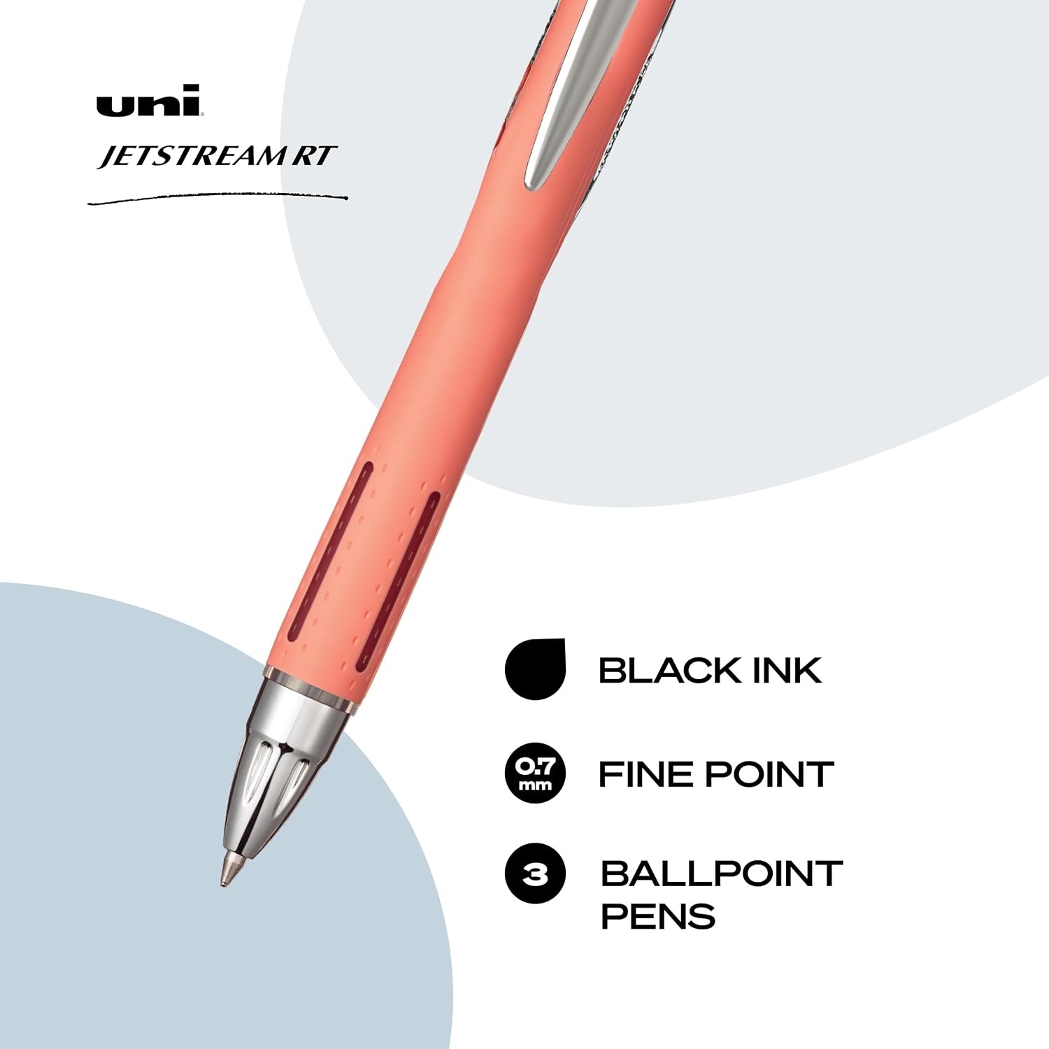 uniball™ Jetstream RT Ballpoint Pens, Black Ink, 0.7mm Fine Point, 3 Count | Retractable, Smooth Writing, Quick-Drying, Smear-Resistant, uni Super Ink™