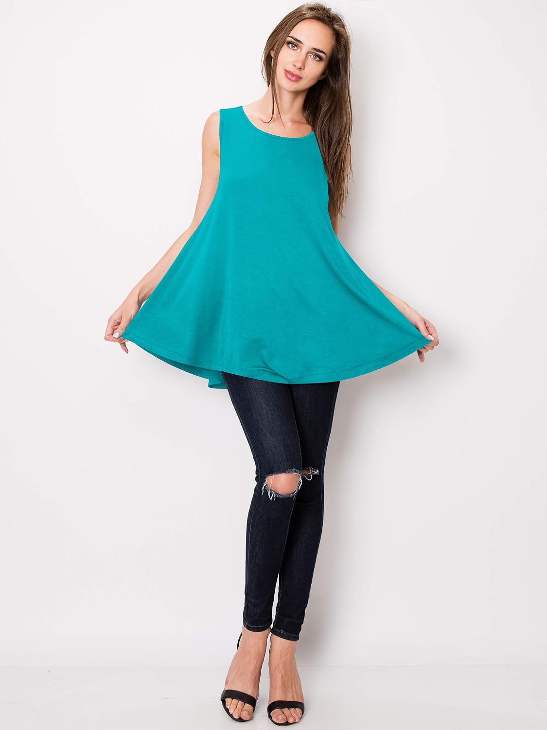 Lock and Love Women Solid Short Sleeve/Sleeveless Tunic for Leggings Swing Tunic Flare Tank Tops S-5XL Plus Size Made in USA