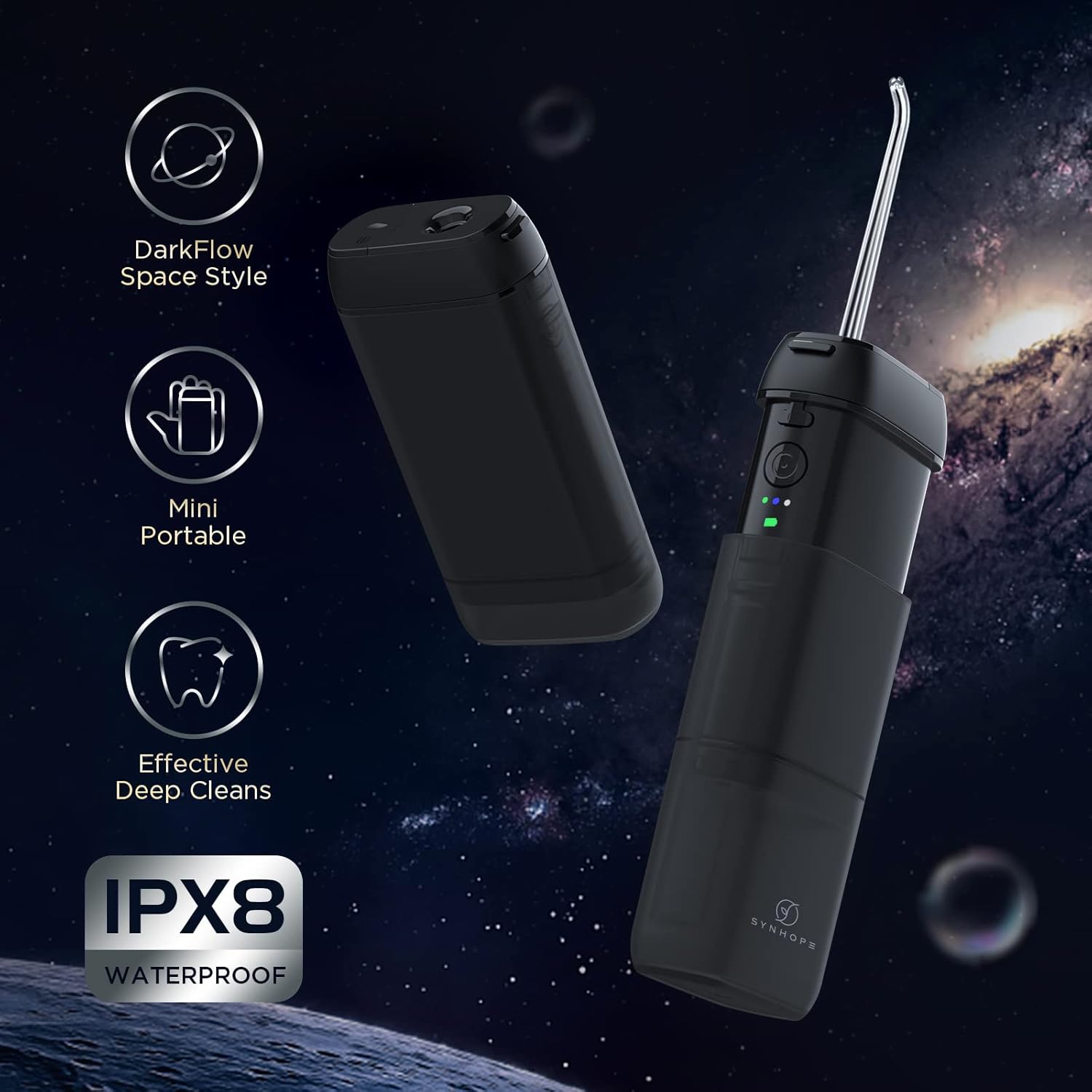 Water Flosser [ Mini Cordless Portable ] Oral Irrigator Water Teeth Cleaner Pick, Telescopic Water Tank, 3 Modes & IPX7 Waterproof