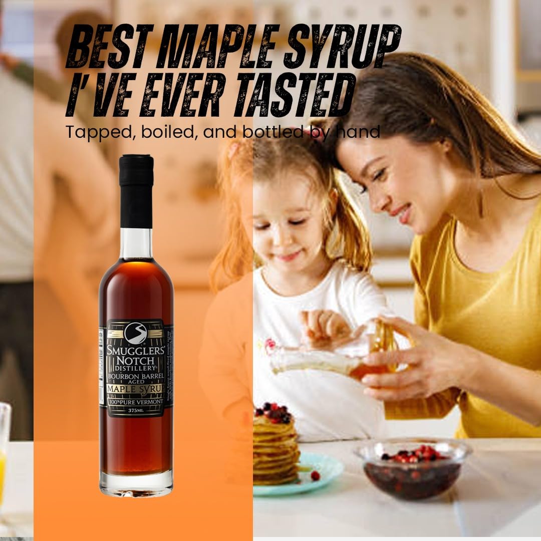 Smugglers’ Notch Maple Works – Bourbon Barrel Aged – 100% Pure Vermont Maple Syrup – Natural Sweetener & Gluten Free – Rich Taste – Waffles and Pancakes, Cocktails, Marinades, 3.38 Fl Oz. (100 mL)