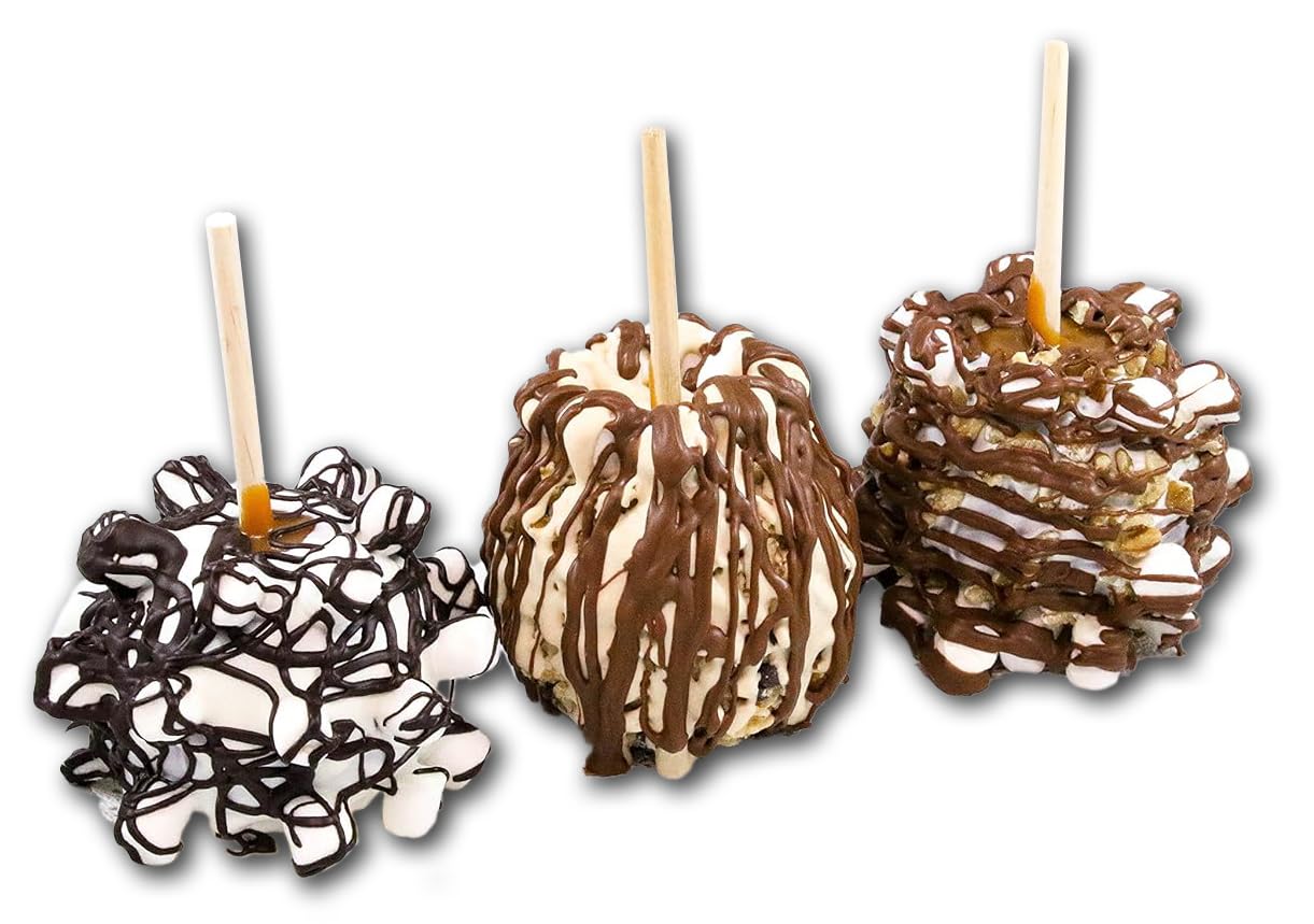 US Sweets Caramel Apple 3 Pack - Caramel Granny Smith Apples Drizzled in Dark or Milk Chocolate with Marshmallows & Nuts | Delicious Gift | Handmade