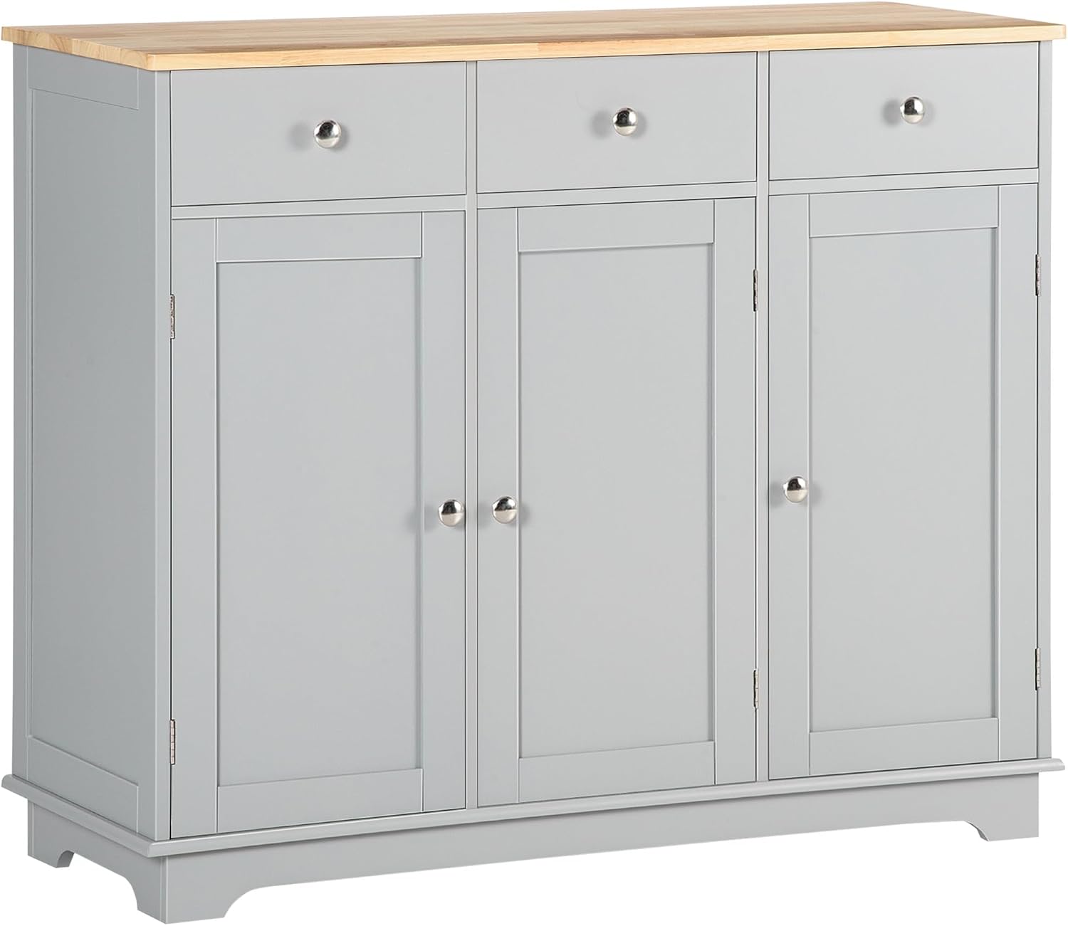 HOMCOM Sideboard Buffet Cabinet Solid Wood Countertop White