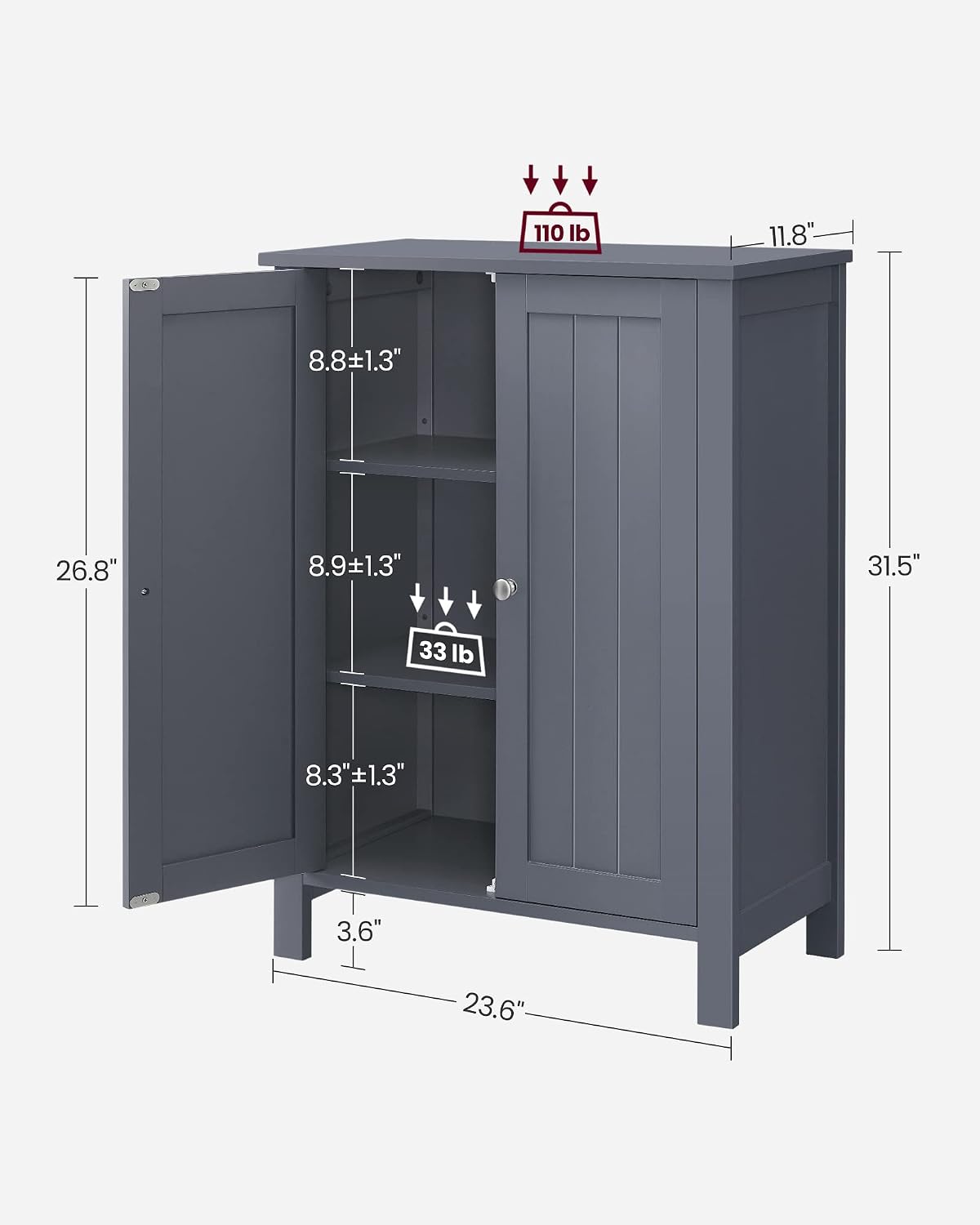 VASAGLE Floor Storage Cabinet, Freestanding Storage Unit with 3 Drawers, 1 Adjustable Shelf, for Bathroom Living Room Dining Kitchen, 11.8 x 23.6 x 31.5 Inches, Cloud White UBBC049WH01S