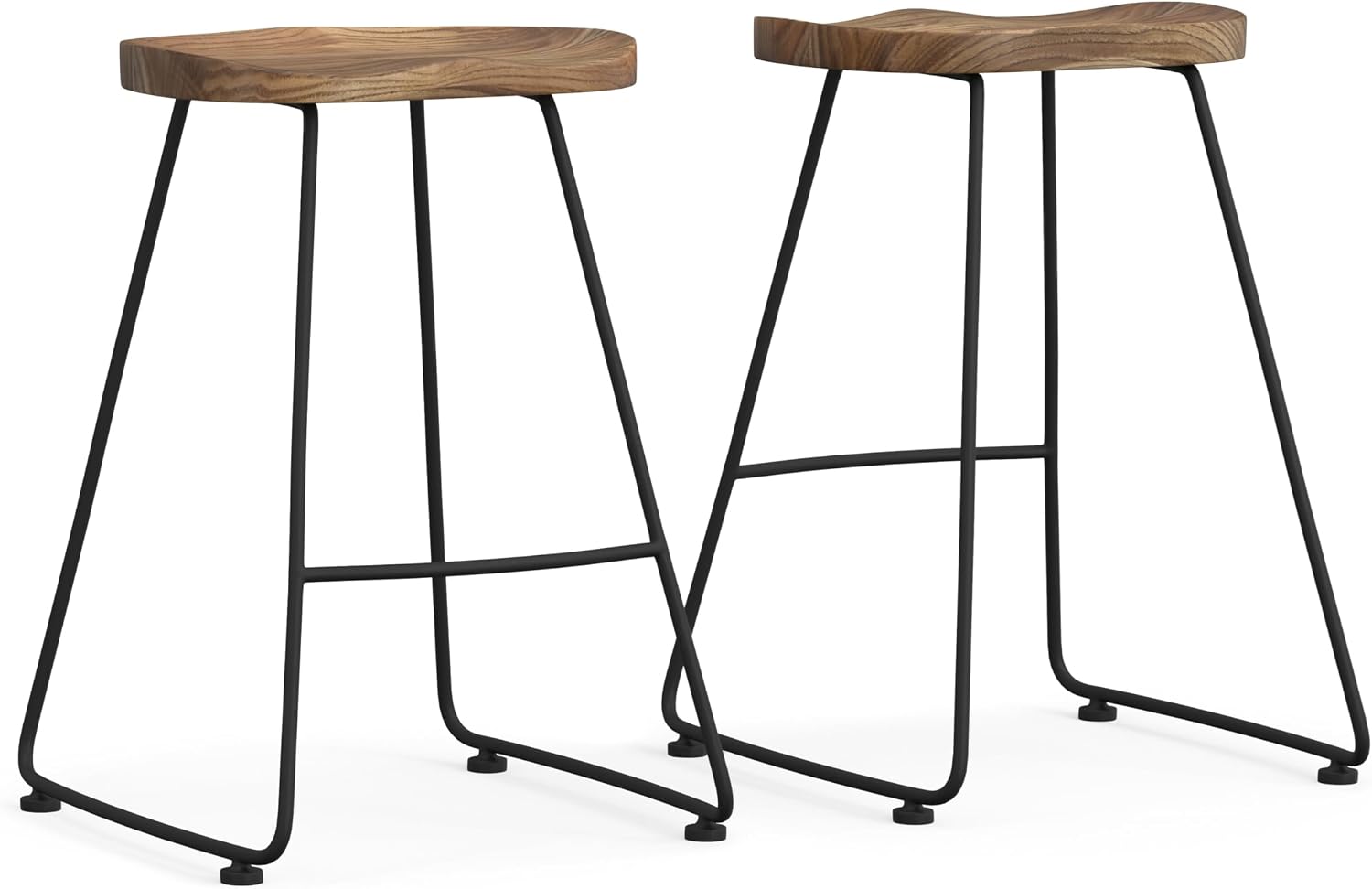 SIMPLIHOME Amberly Rustic Metal 24 Inch Saddle Counter Height Stool (Set of 2) in Natural/Black, For the Dining Room and Kitchen
