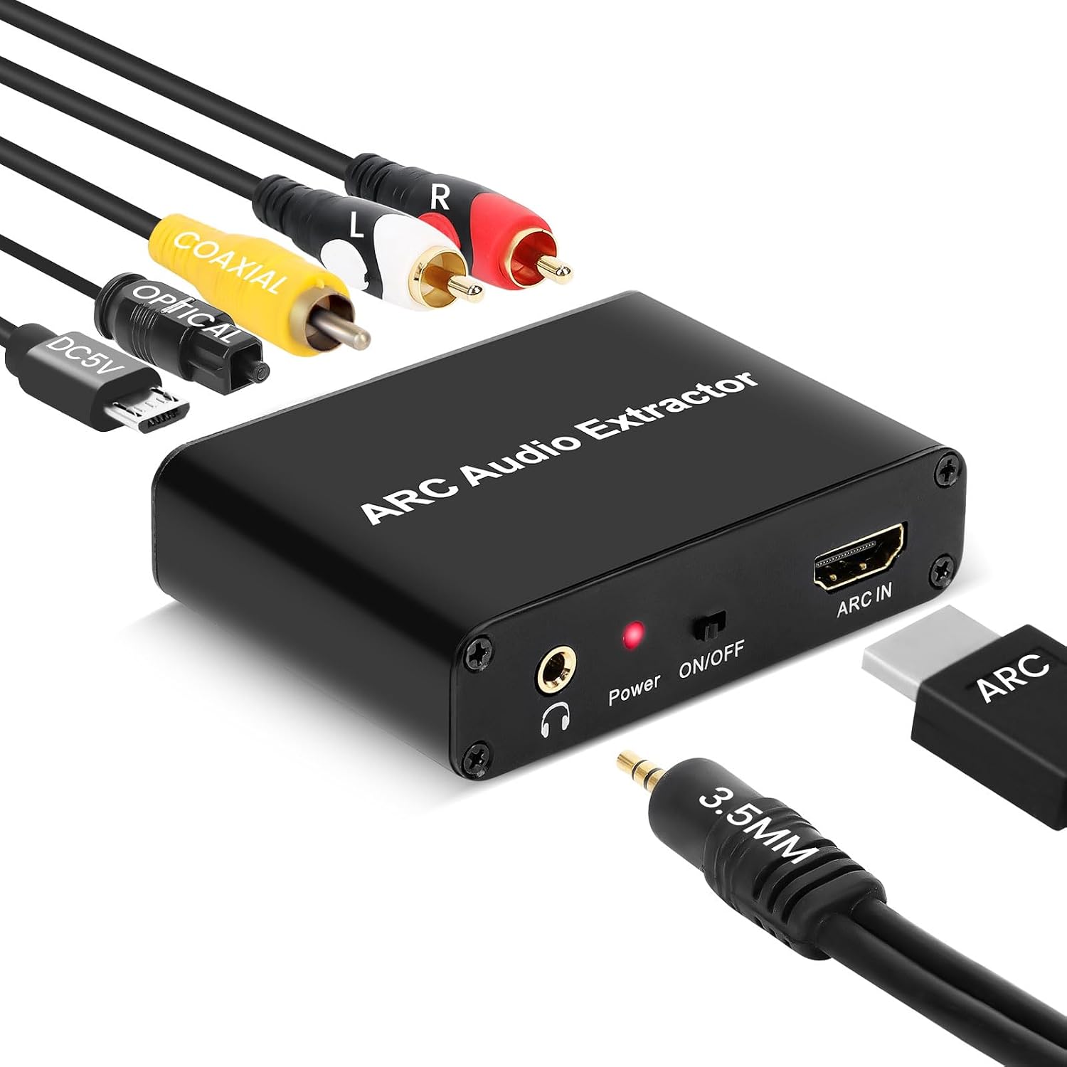 eARC Audio Extractor, eARC Audio Converter to HDMI Optical/SPDIF L/R 3.5mm AUX Sound Extractor, HDMI eARC/ARC to Optical Audio Adapter, for TV to Non-ARC Sound System Soundbar Speaker Amplifier