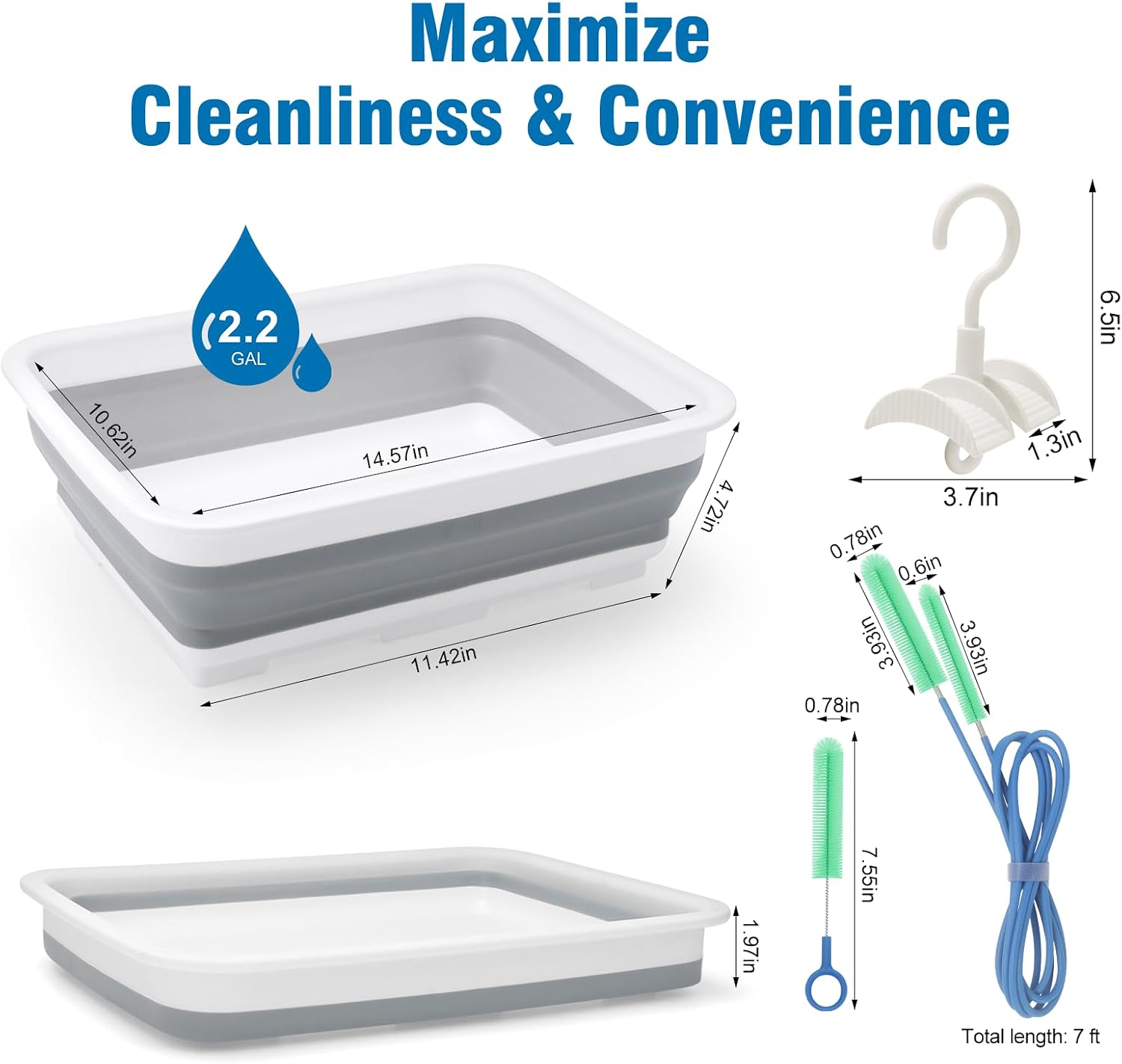 9 Pack CPAP Cleaning Kit for Hose & Mask, with Speed Control Hose Dryer, Collapsible Wash Basin & Hose Hanger, 7ft Cleaning Brush, CPAP Cleaning Supplies with Storage Bag, for 22mm & 15mm Tube