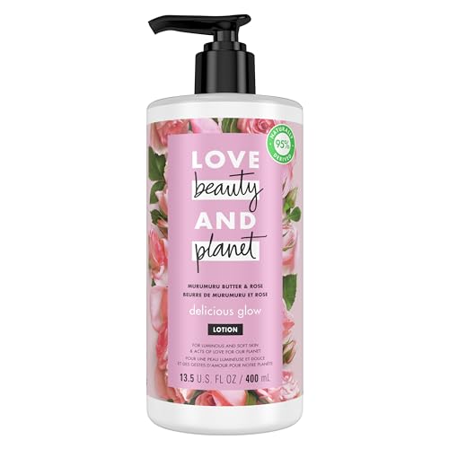 Love Beauty and Planet Delicious Glow Body Lotion Murumuru Butter & Rose for Soft, Glowing Skin Natural Ingredients, Plant-Based Moisturizers, Vegan, Cruelty-Free 13.5 oz | Glowing Skin Natural Ingredients, Plant-Based Moisturizers, Cruelty-Free 13.5 oz