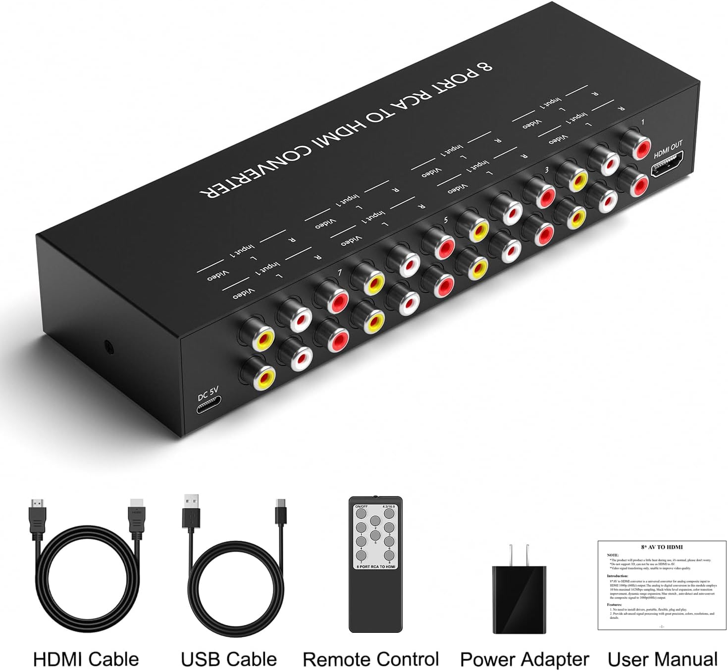 4Port AV to HDMI Converter, 4Port AV to HDMI Switcher with IR Remote