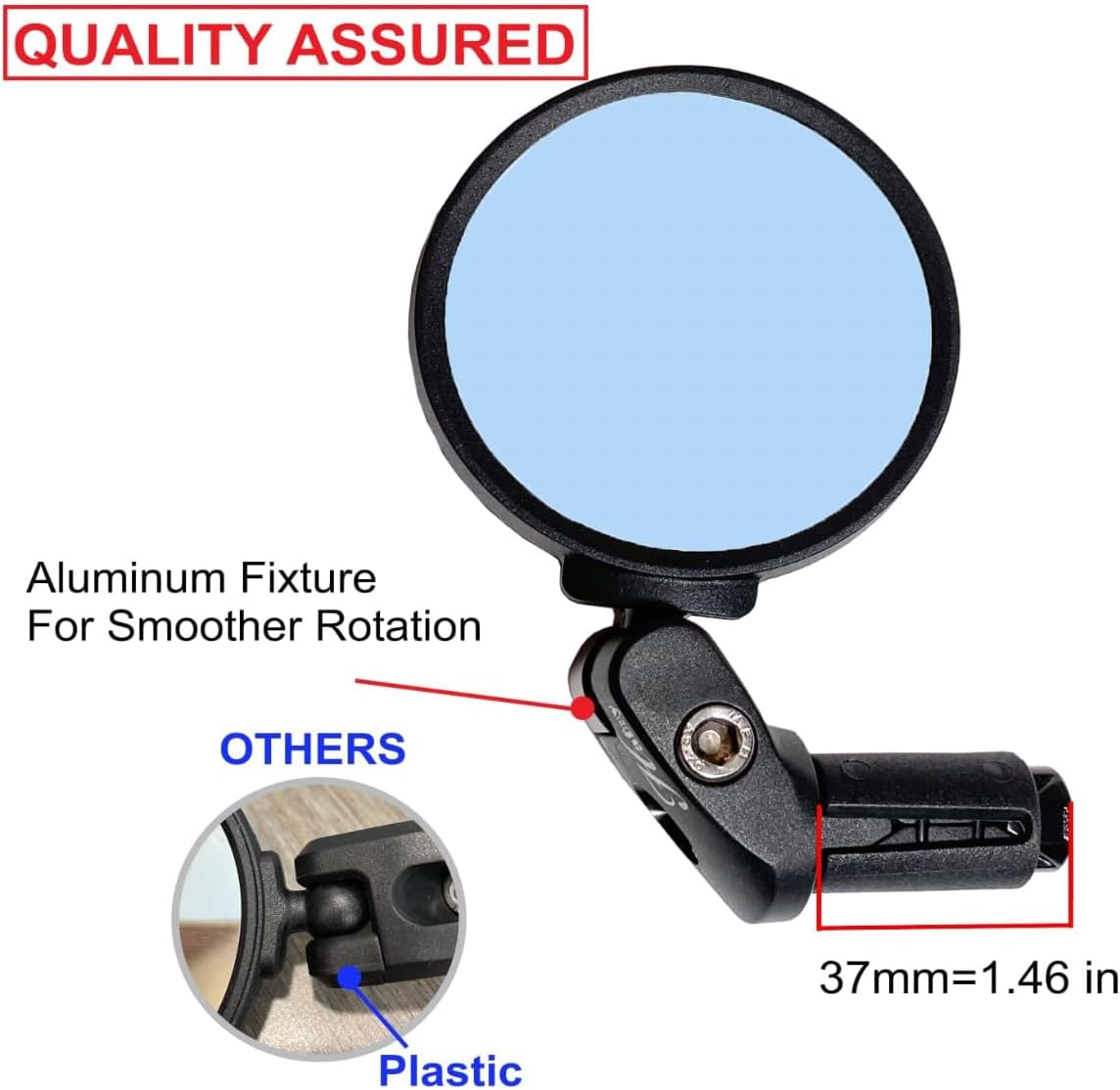 Hafny Bike End Bike Mirror, Adjustable Convex Rear View Mirror for Bicycle, Clear HD Glass Lens, 360° Rotatable, Fits MTB Road E-Bike Scooter, HF-M951-FR03 (1pc Silver Glass, 62mm Dia)