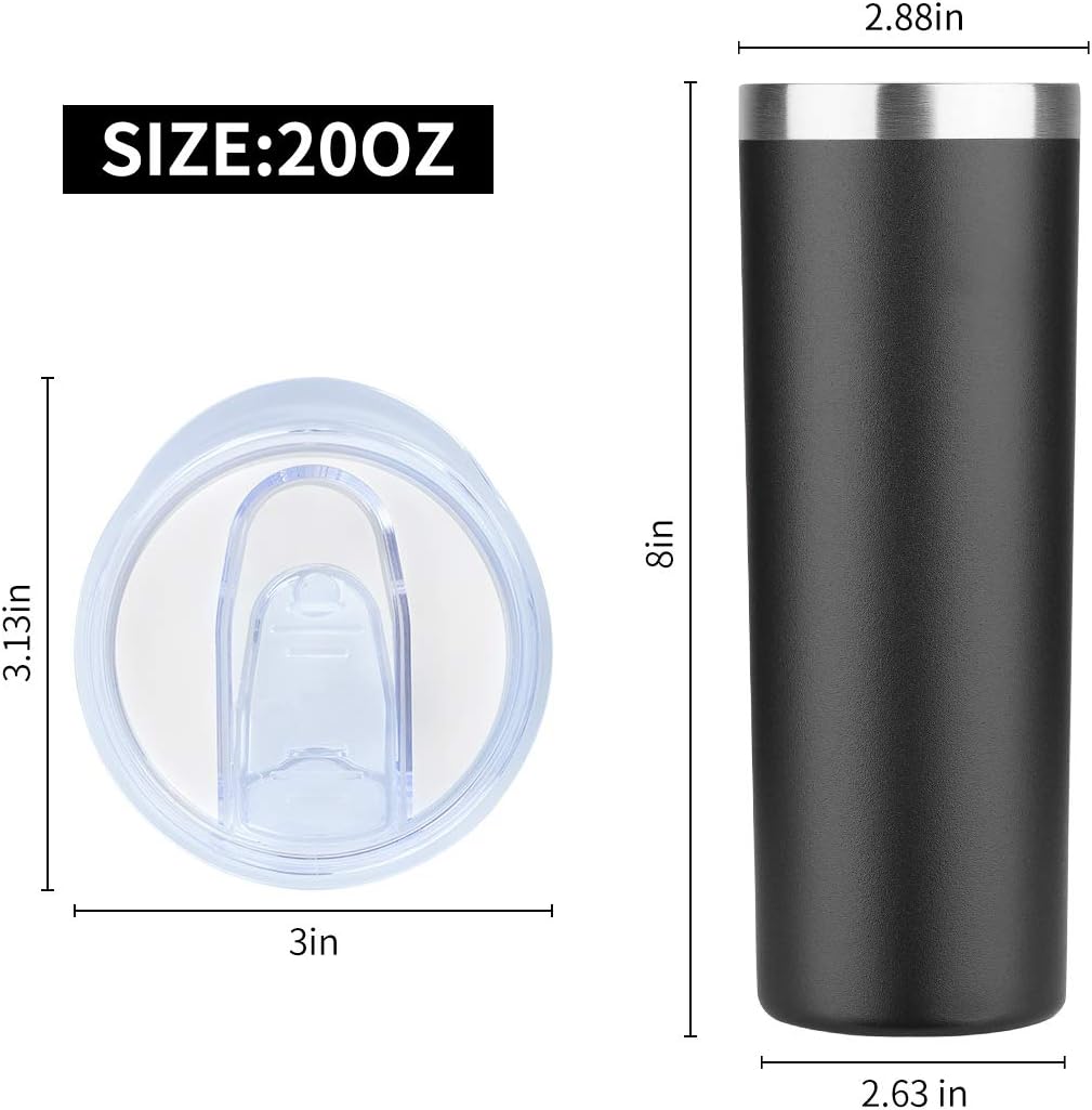 HASLE OUTFITTERS 20 oz Skinny Tumblers Bulk Set, Stainless Steel Insulated Slim Tumblers with Lids, Reusable Double Wall Travel Coffee Mugs