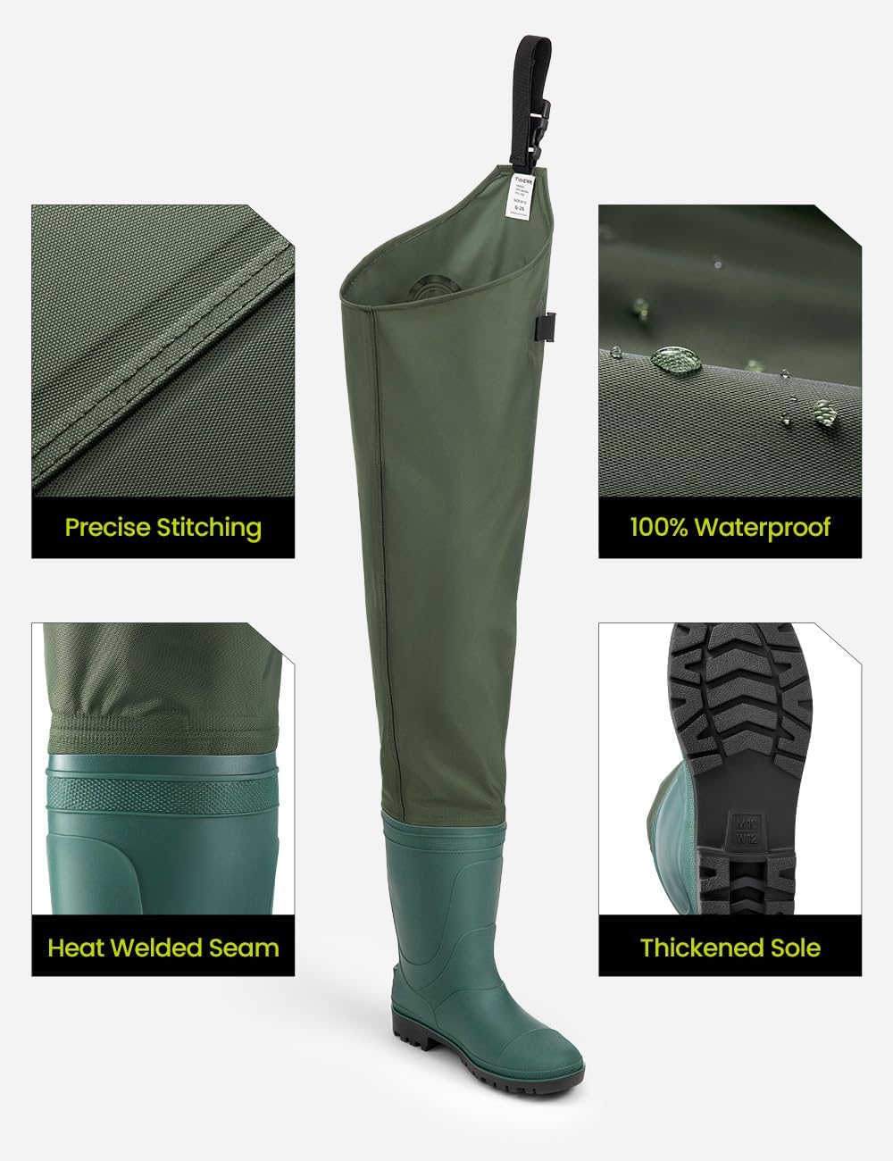 TIDEWE Fishing Hip Waders, Lightweight Hip Boots for Men Women | Waterproof 420D 2-Ply Nylon/PVC, Hunting Bootfoot Waders, Boot Hanger Included