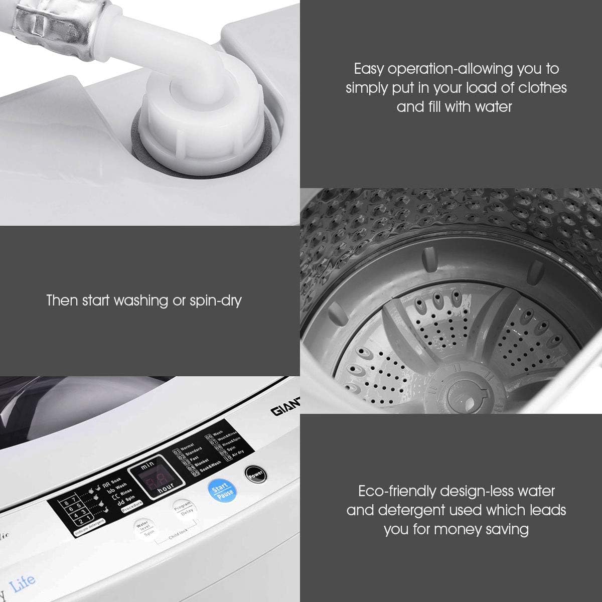 Giantex Full-Automatic Washing Machine Portable Compact 1.34 Cu.ft Laundry Washer Spin with Drain Pump