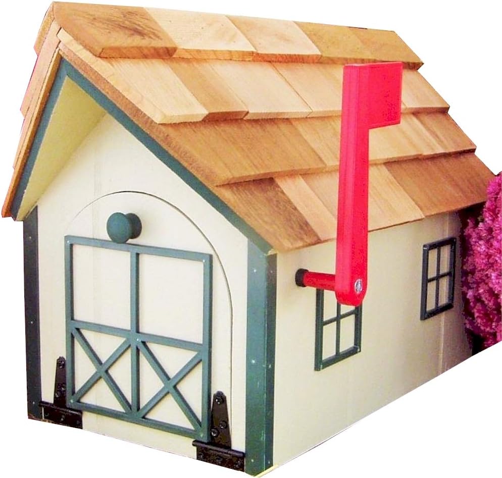 Mailbox Wooden Dutch Barn Style White with Green Trim Amish Made in USA