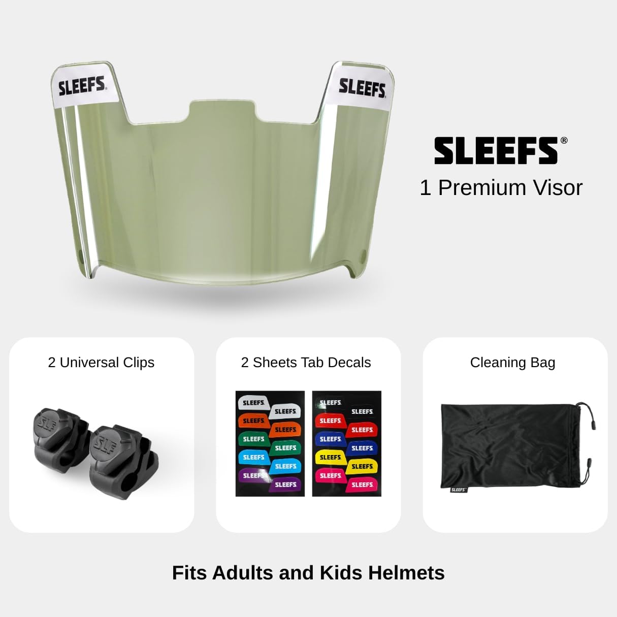 SLEEFS Clear Football Visor for Helmet - Professional Football Visor - Face & Eye Shield - Fits Youth & Adult Helmets - Includes Quick Visor Clips
