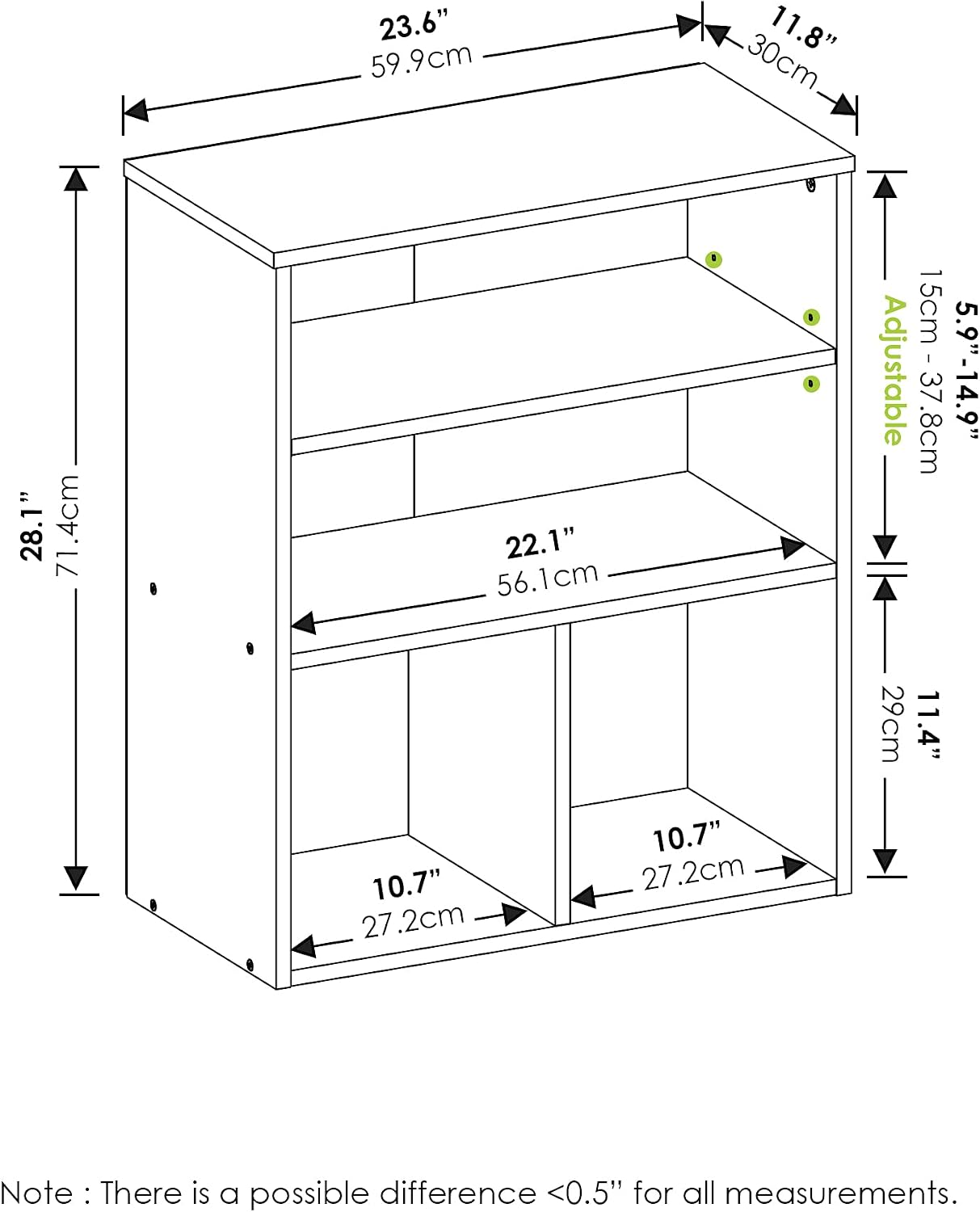 Furinno Jaya Book Shelf, 3-Tier Bookshelf, Bookcase with Adjustable Shelves, 9.5 x 24.5 x 40.3, for Organization and Storage, for Living Room, Bedroom, Home Office, White