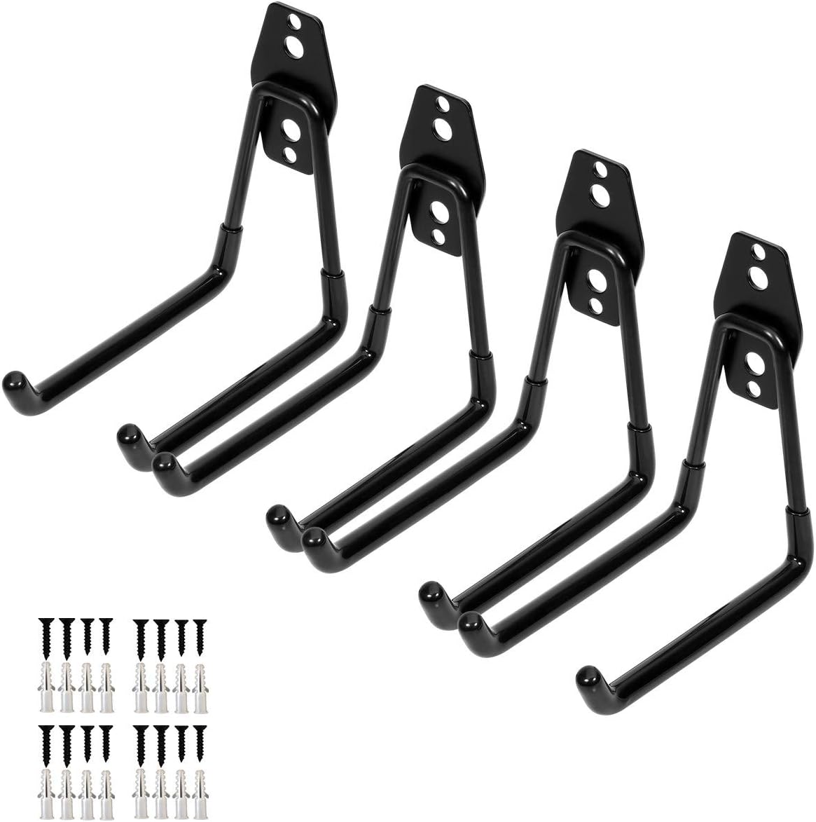Wall Mount Heavy Duty Double Utility Tools Hooks with Anti-Slip Coating for Garage Storage Organizer Shovels Chair Hose