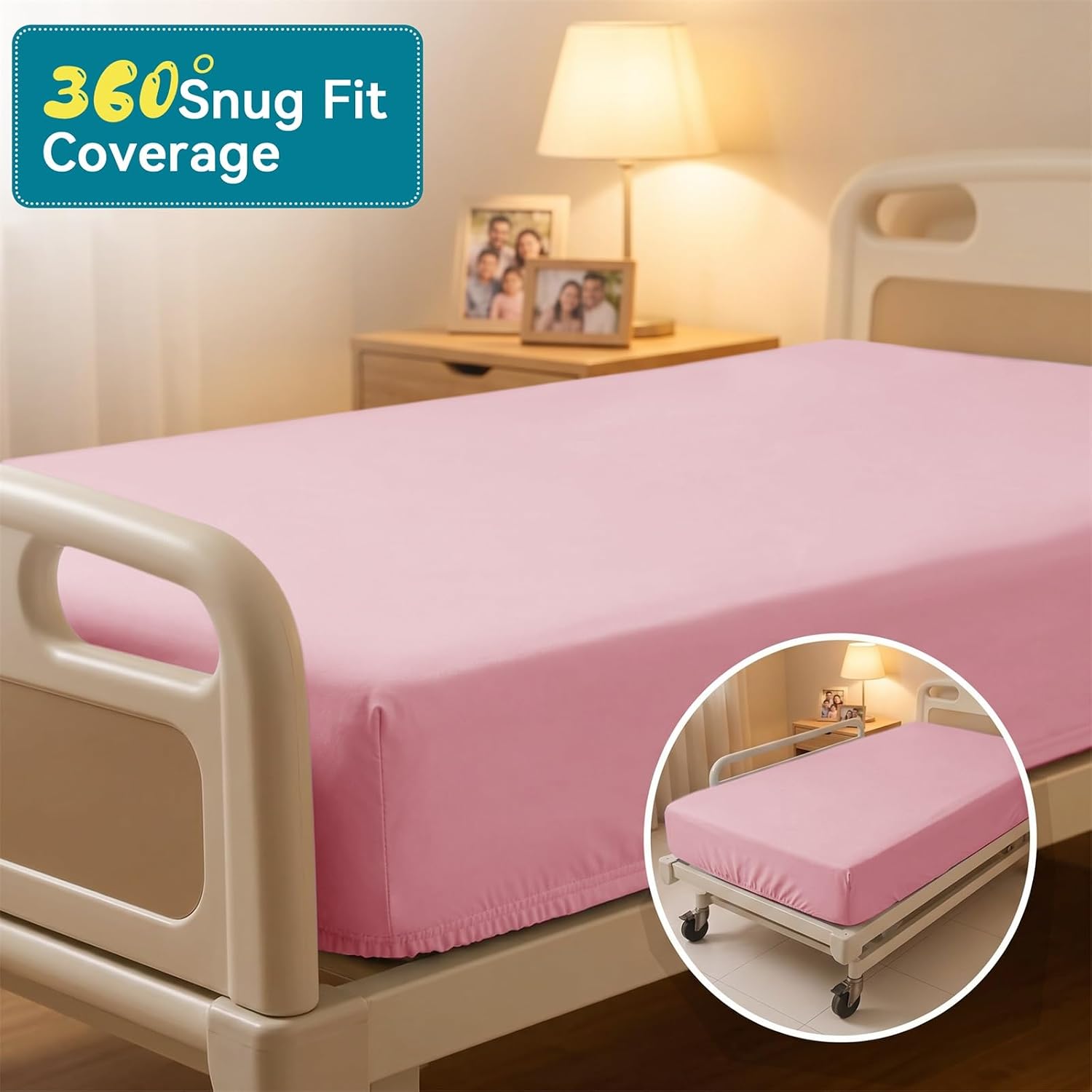 VACVELT 4 Pack Hospital Bed Fitted Sheet, 36x80 12-Inch Pocket, Pink | Premium Microfiber Fabric, 360-Degree Elastic, Skin-Friendly, Wrinkle Resistant, Machine Washable, For Home Hospital Beds
