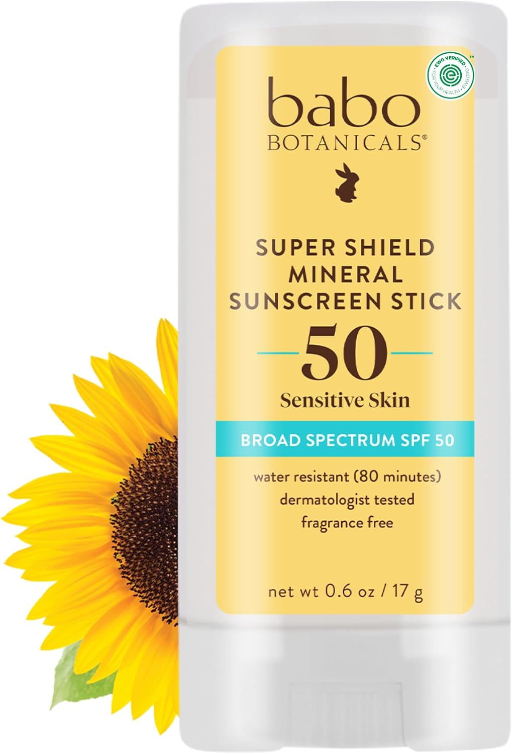 Babo Botanicals Super Shield SPF 50 Stick Sunscreen - 70% Organic Ingredients - Natural Zinc Oxide - For all ages - NSF & MADE SAFE Certified - EWG
