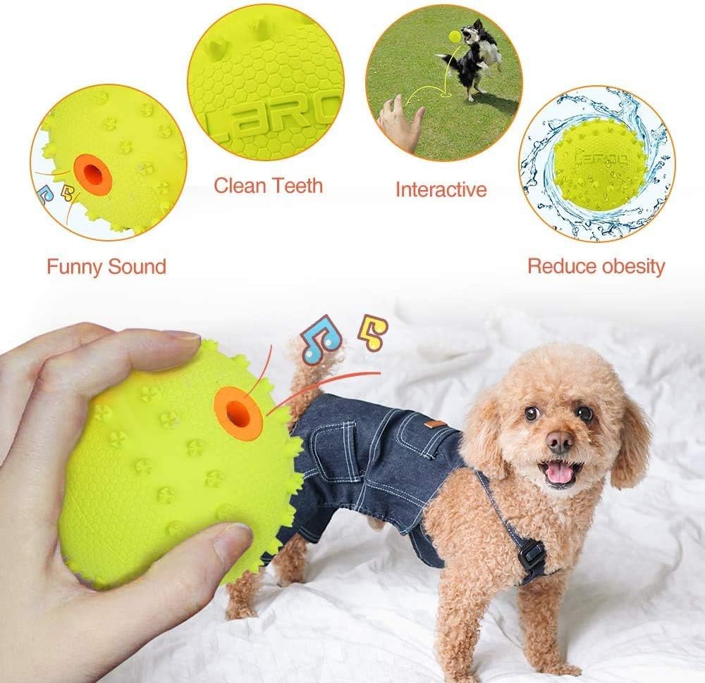 LaRoo Squeaky Dog Ball Toy,Durable Natural Rubber Squeaker Ball Throwing Training,Teeth Cleaning Chew Toy for Pet Medium and Large Dogs (3.5In Green)