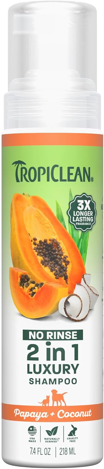 TropiClean No Rinse Waterless Dog Shampoo, Papaya & Coconut Scent, 7.4oz