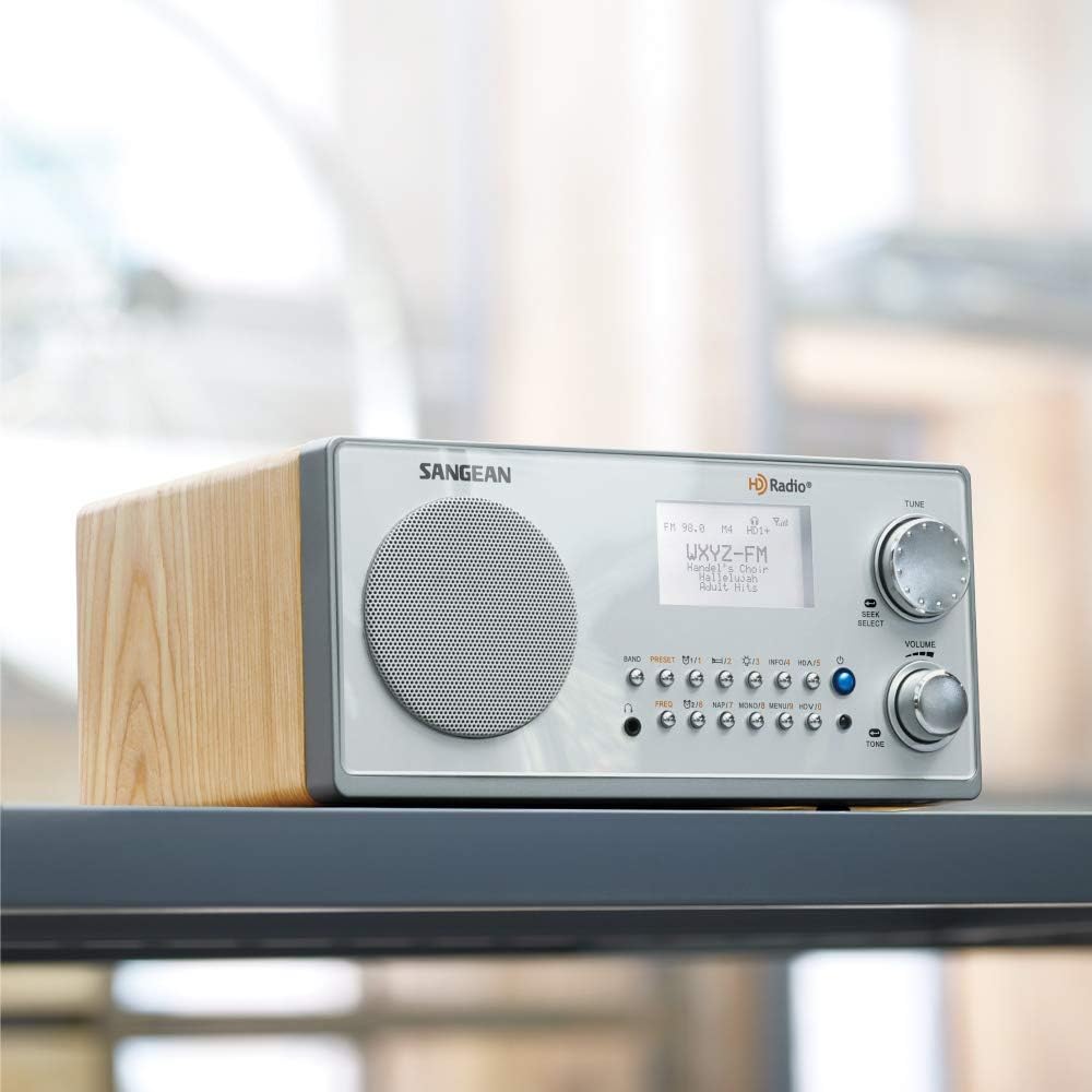 Sangean HDR-18 HD Radio/FM-Stereo/AM Wooden Cabinet Table Top Radio Silver