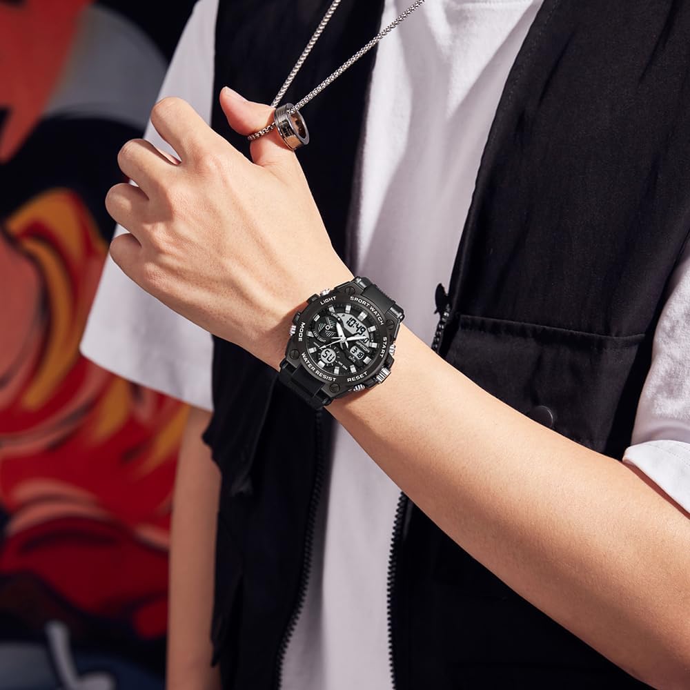 KXAITO Men's Watches Sports Outdoor Waterproof Military Watch Date Multi Function Tactics LED Alarm Stopwatch