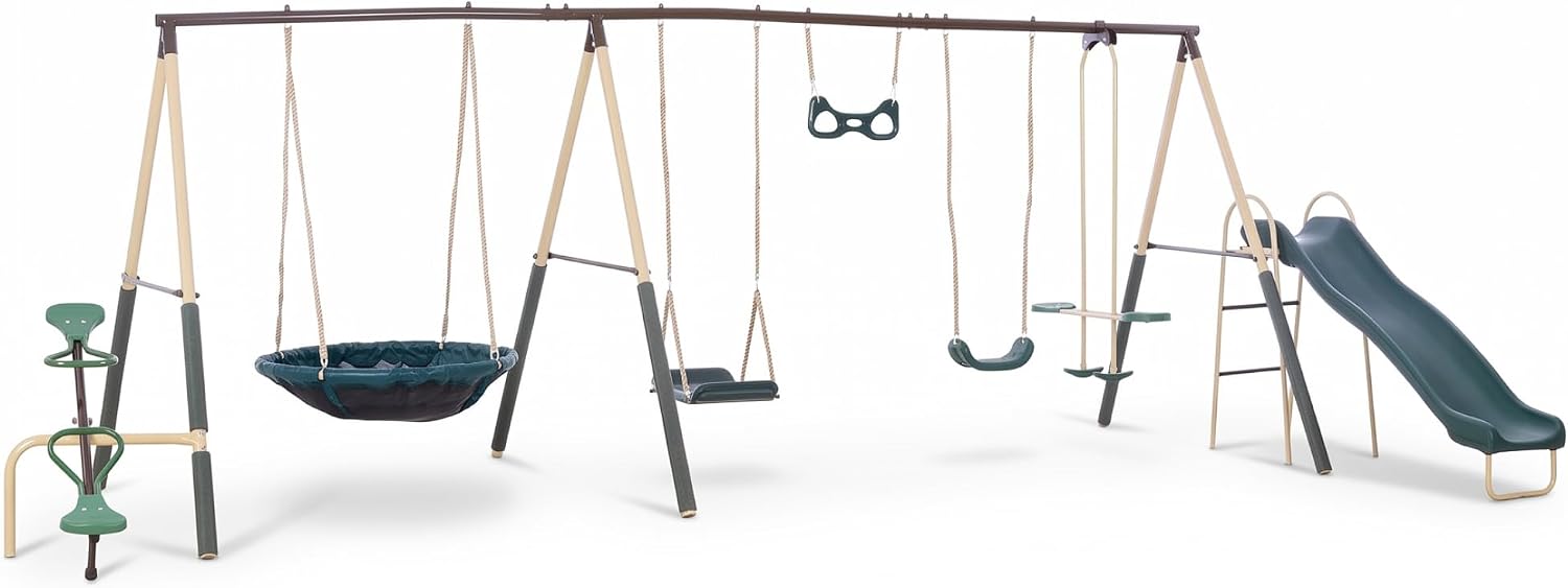XDP Recreation Deerfield Outdoor Playground Swing Set with Slide & See Saw